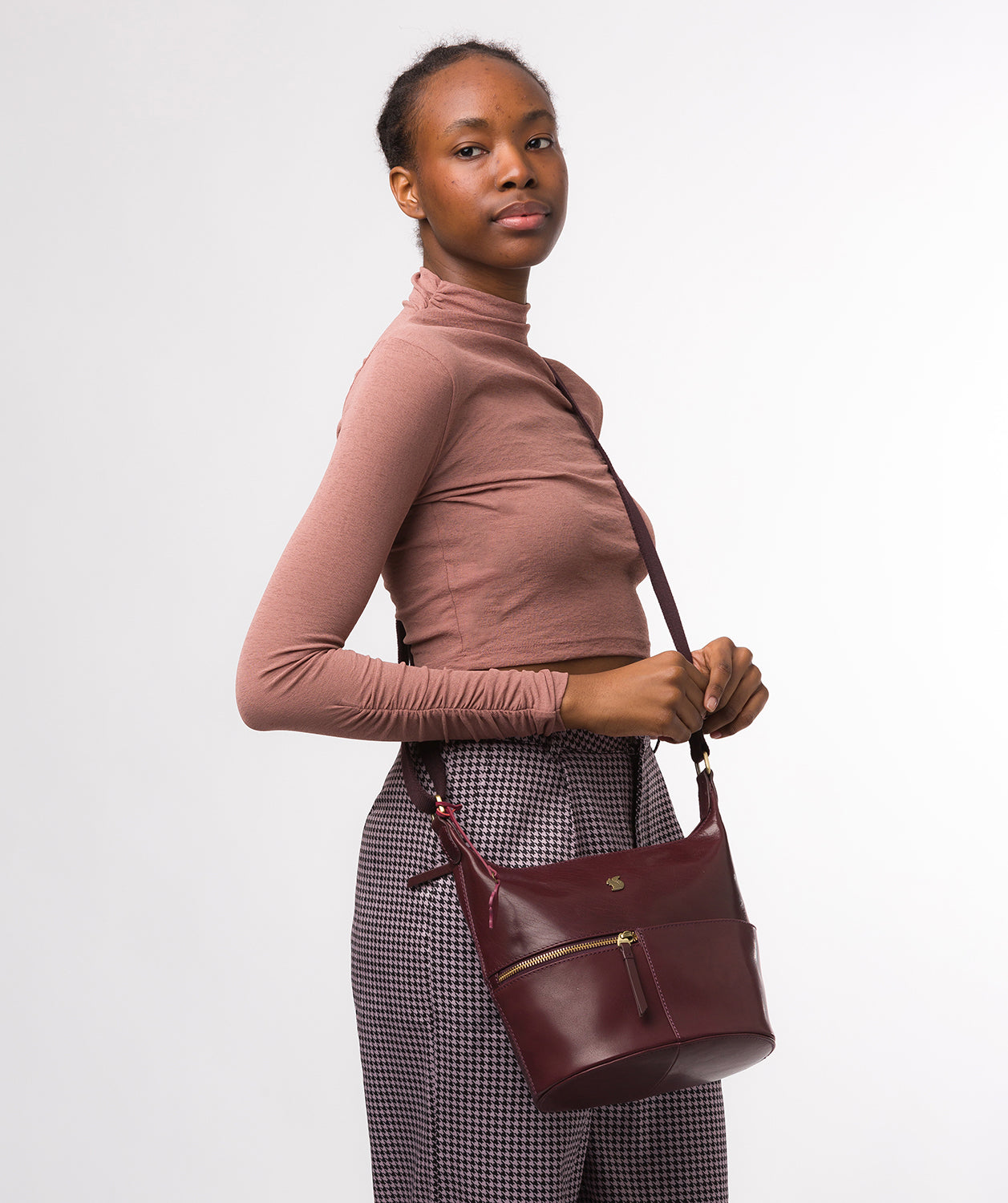 Conkca London Originals Collection Bags: 'Little Kristin' Plum Leather Shoulder Bag