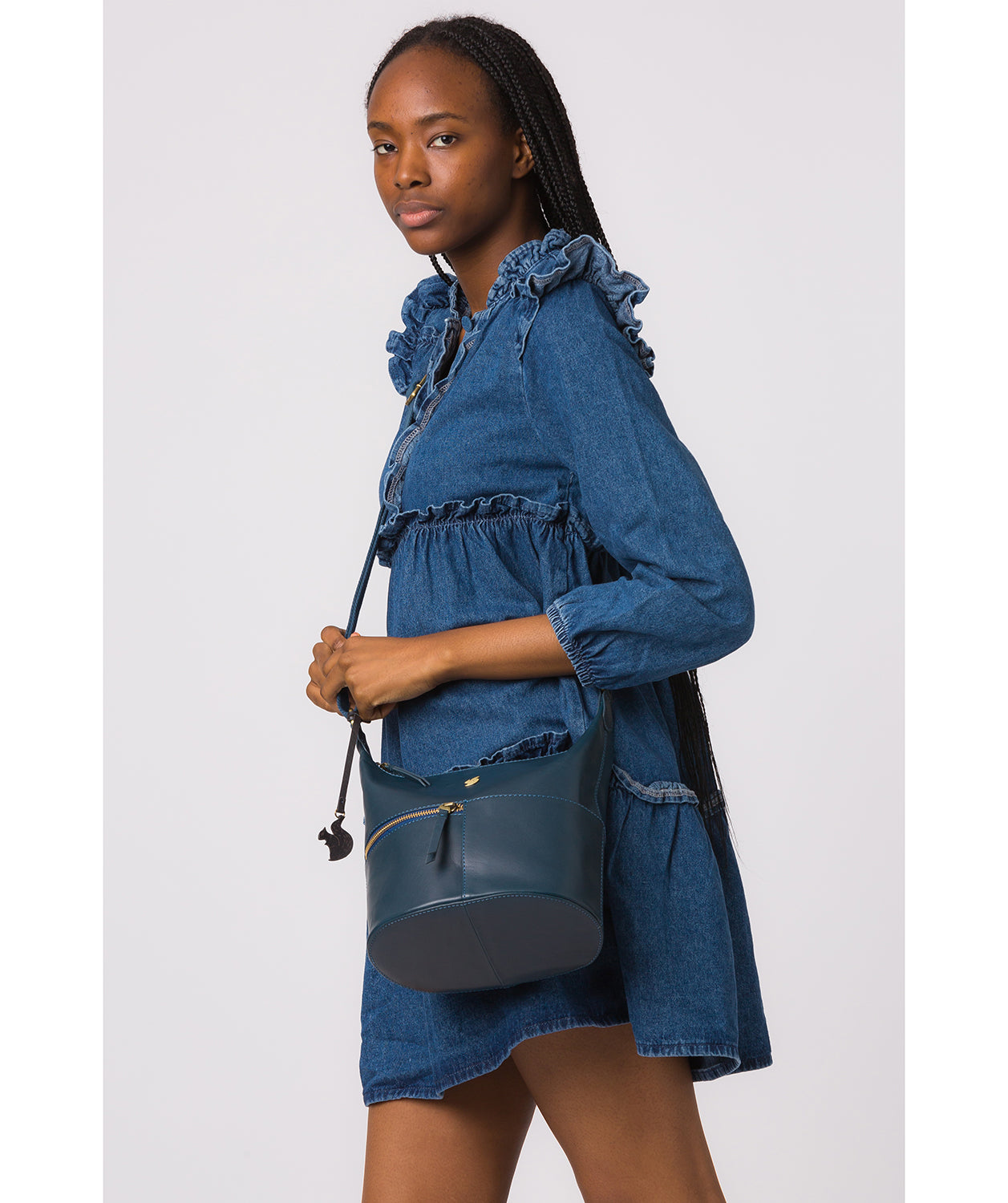 'Little Kristin' Snorkel Blue Leather Shoulder Bag