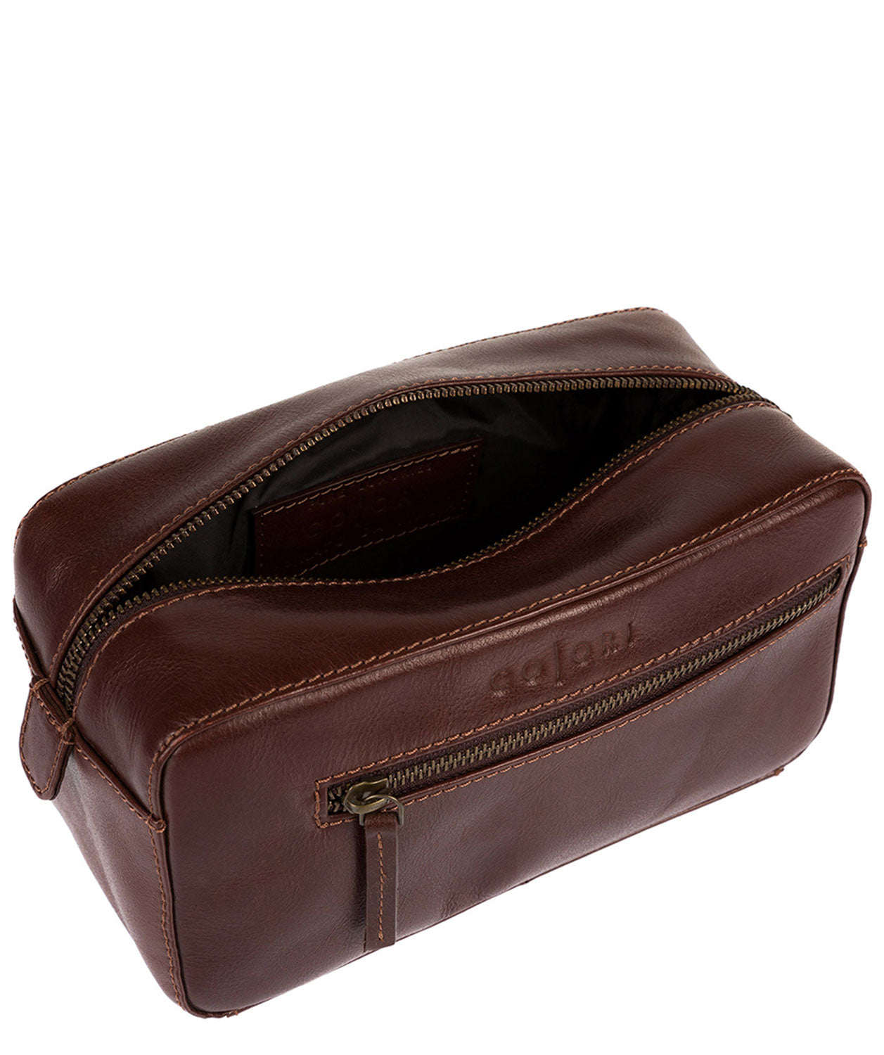 'Como' Italian-Inspired Brown Leather Washbag