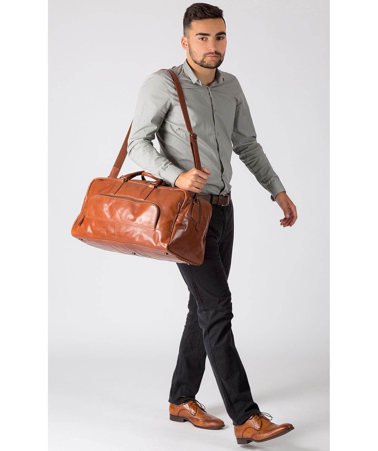 'Giambino' Italian-Inspired Chestnut Leather Holdall