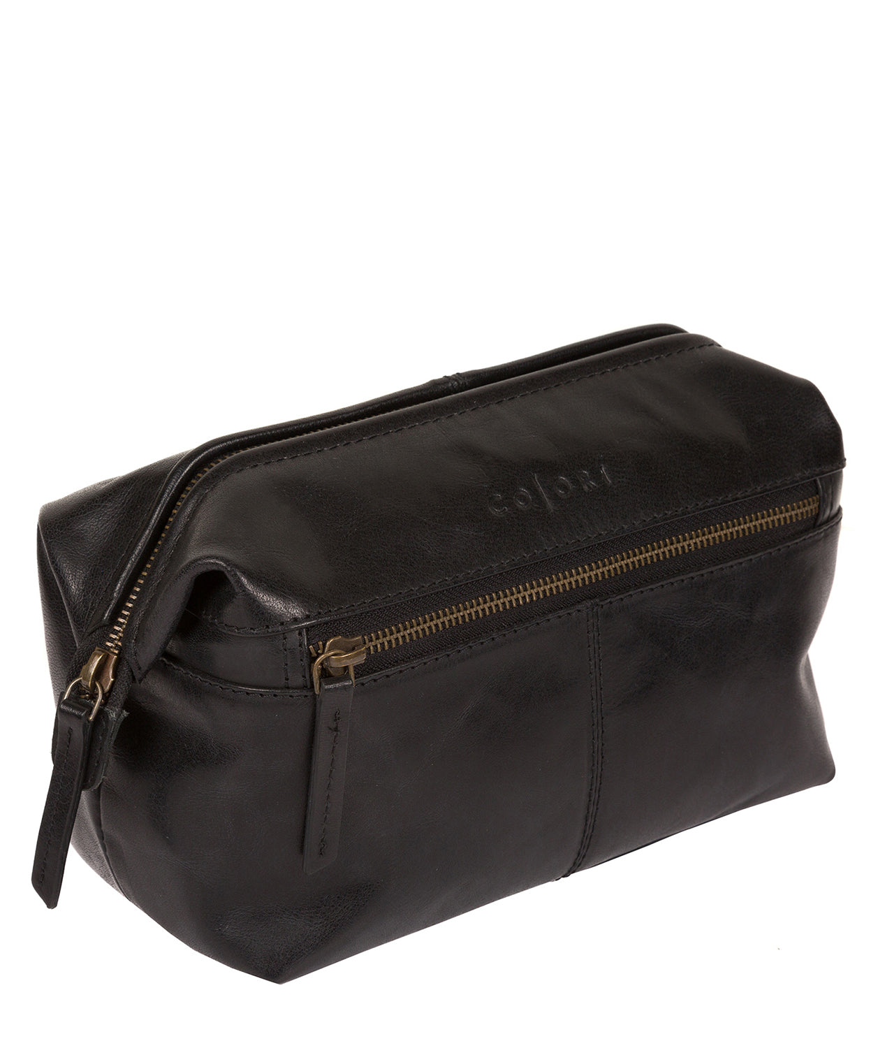 'Morano' Italian-Inspired Black Leather Washbag