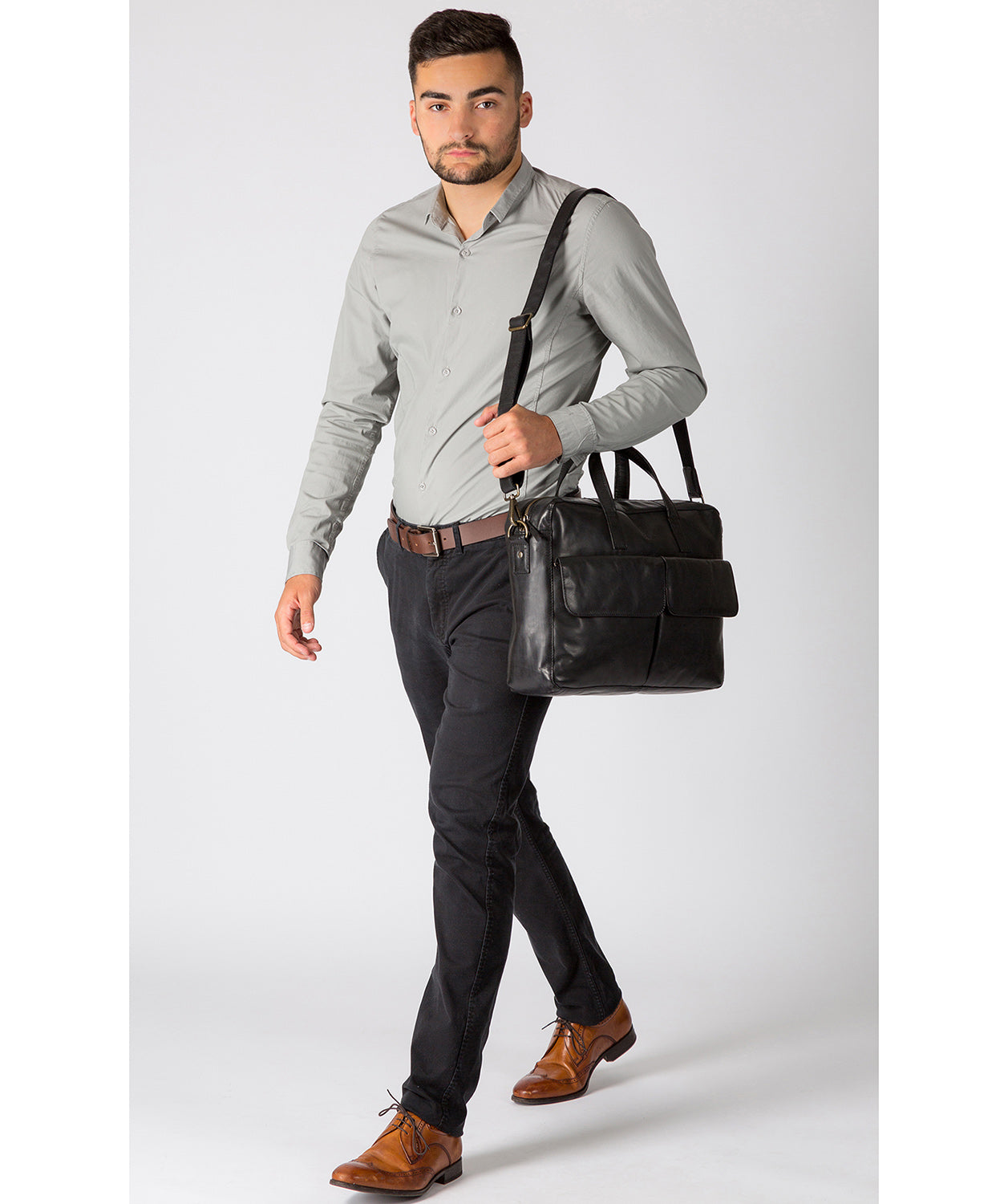 'Vasto' Italian-Inspired Black Leather Work Bag