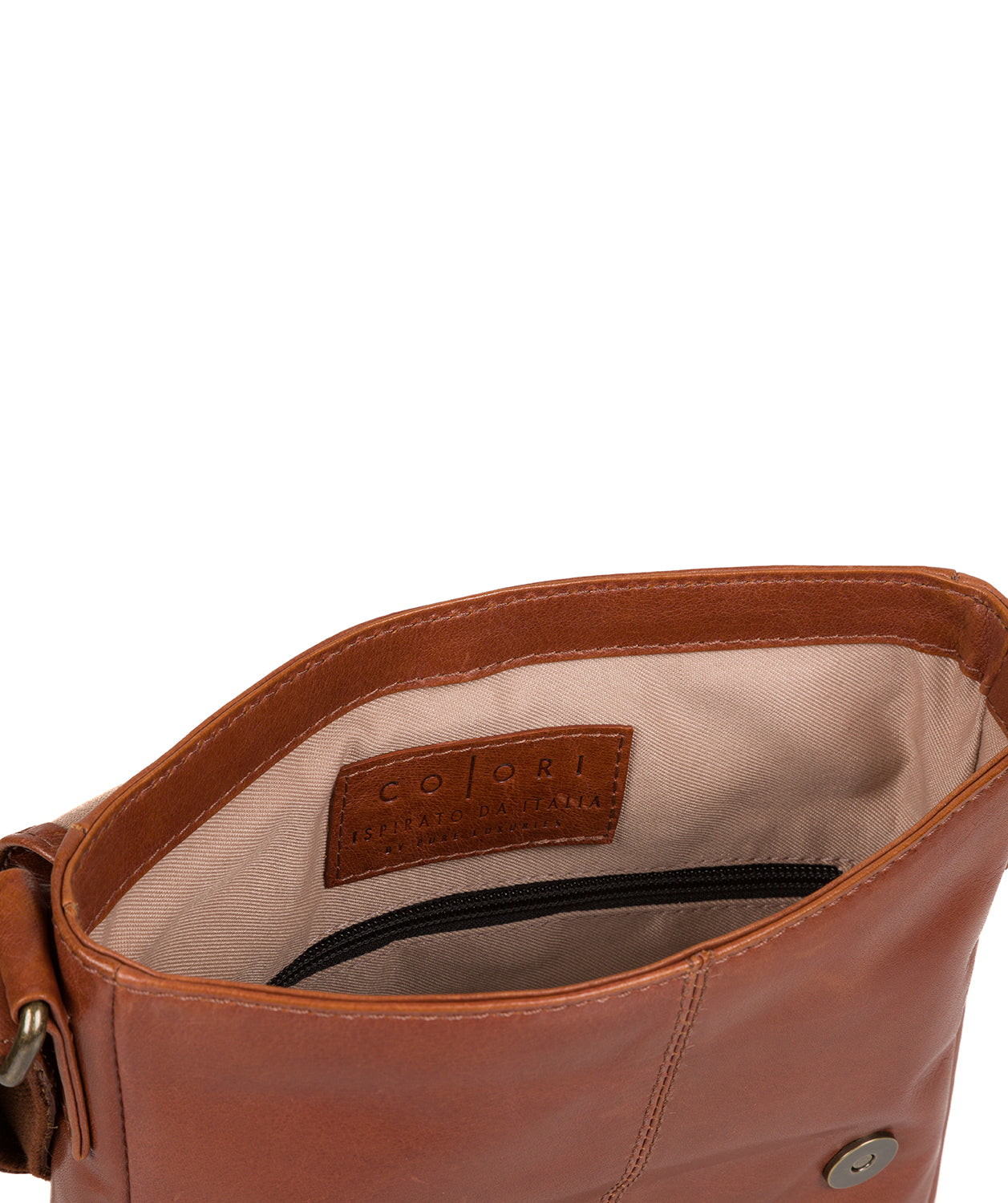 'Zoff' Italian-Inspired Chestnut Leather Messenger Bag Pure Luxuries London