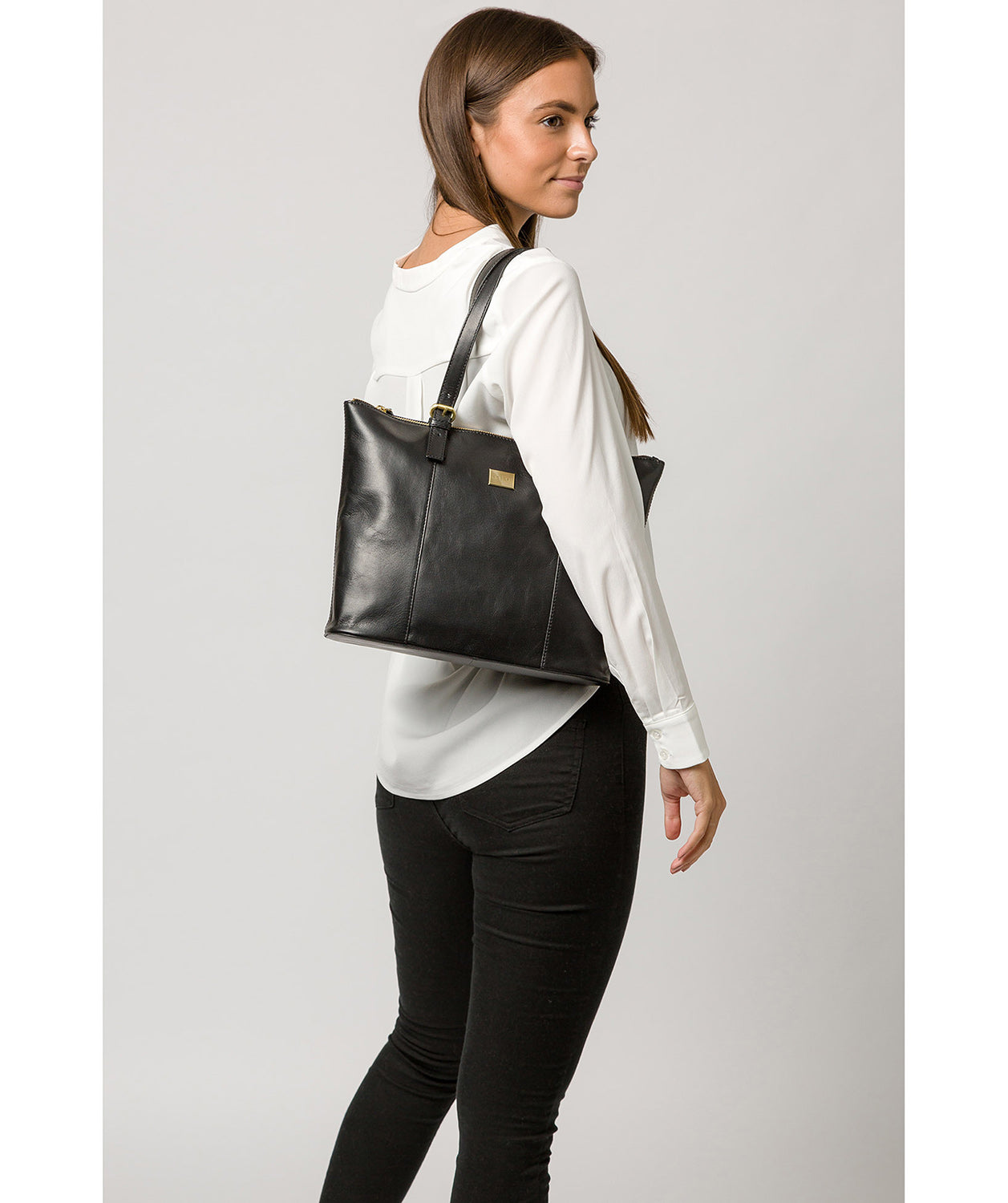 'Bianca' Italian-Inspired Black Leather Tote Bag Pure Luxuries London