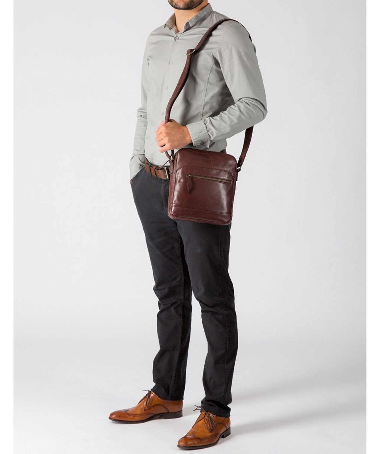 'Anzio' Italian-Inspired Brown Leather Despatch Bag