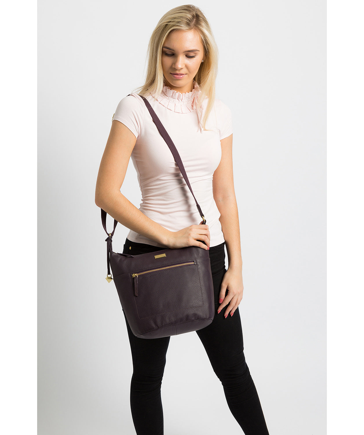 'Paula' Fig Leather Cross Body Bag Pure Luxuries London