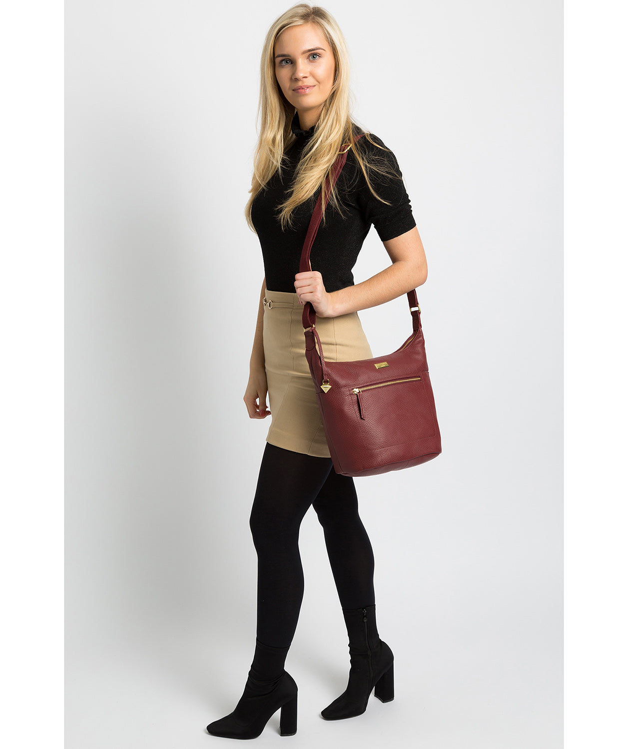 'Paula' Ruby Red Leather Cross Body Bag Pure Luxuries London