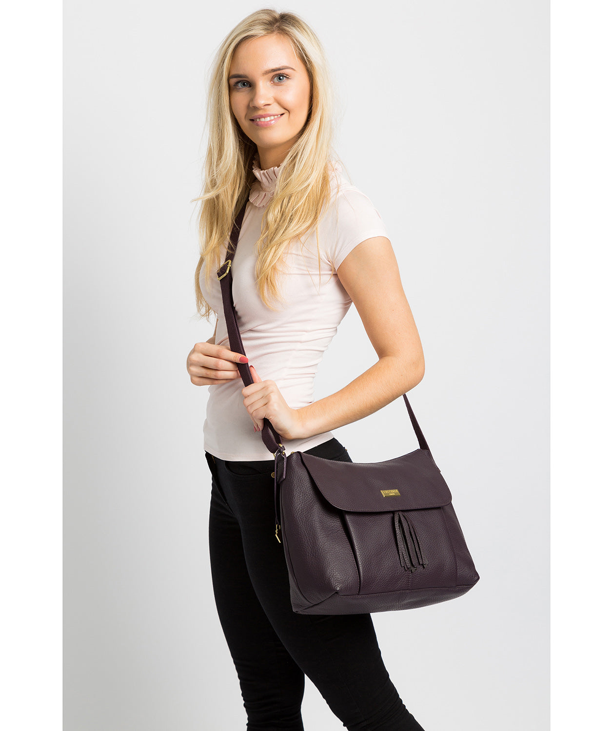 'Henriette' Fig Leather Shoulder Bag image 2