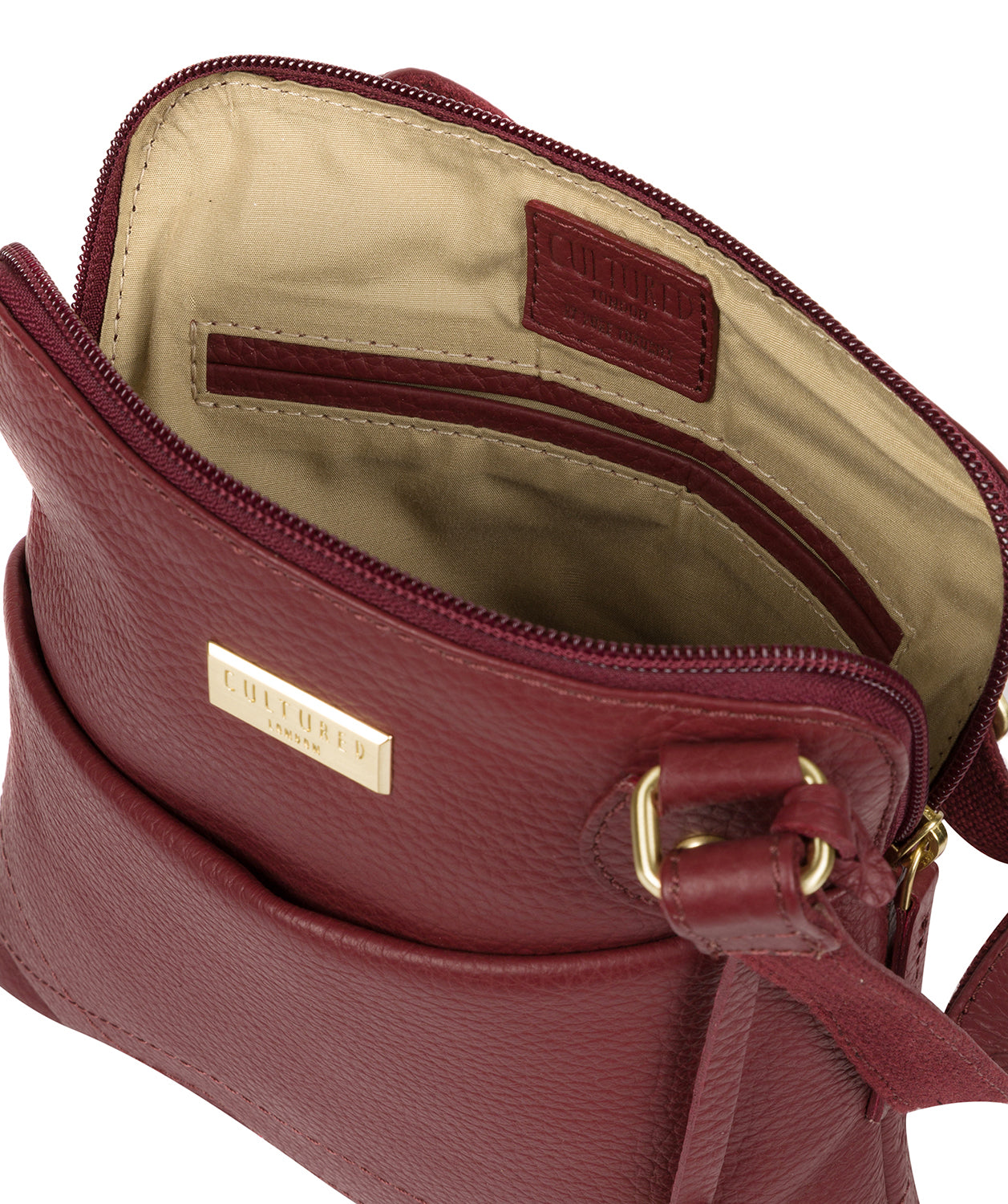 'Jarah' Ruby Red Leather Cross Body Bag Pure Luxuries London