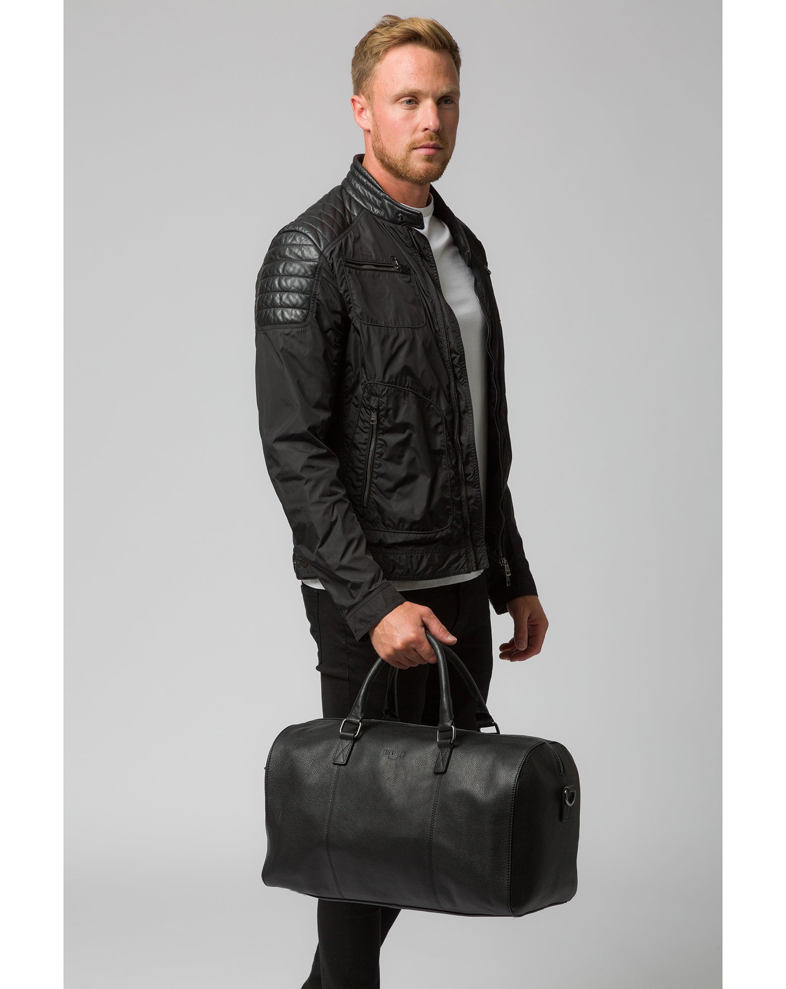 'Weekender' Black Leather Holdall