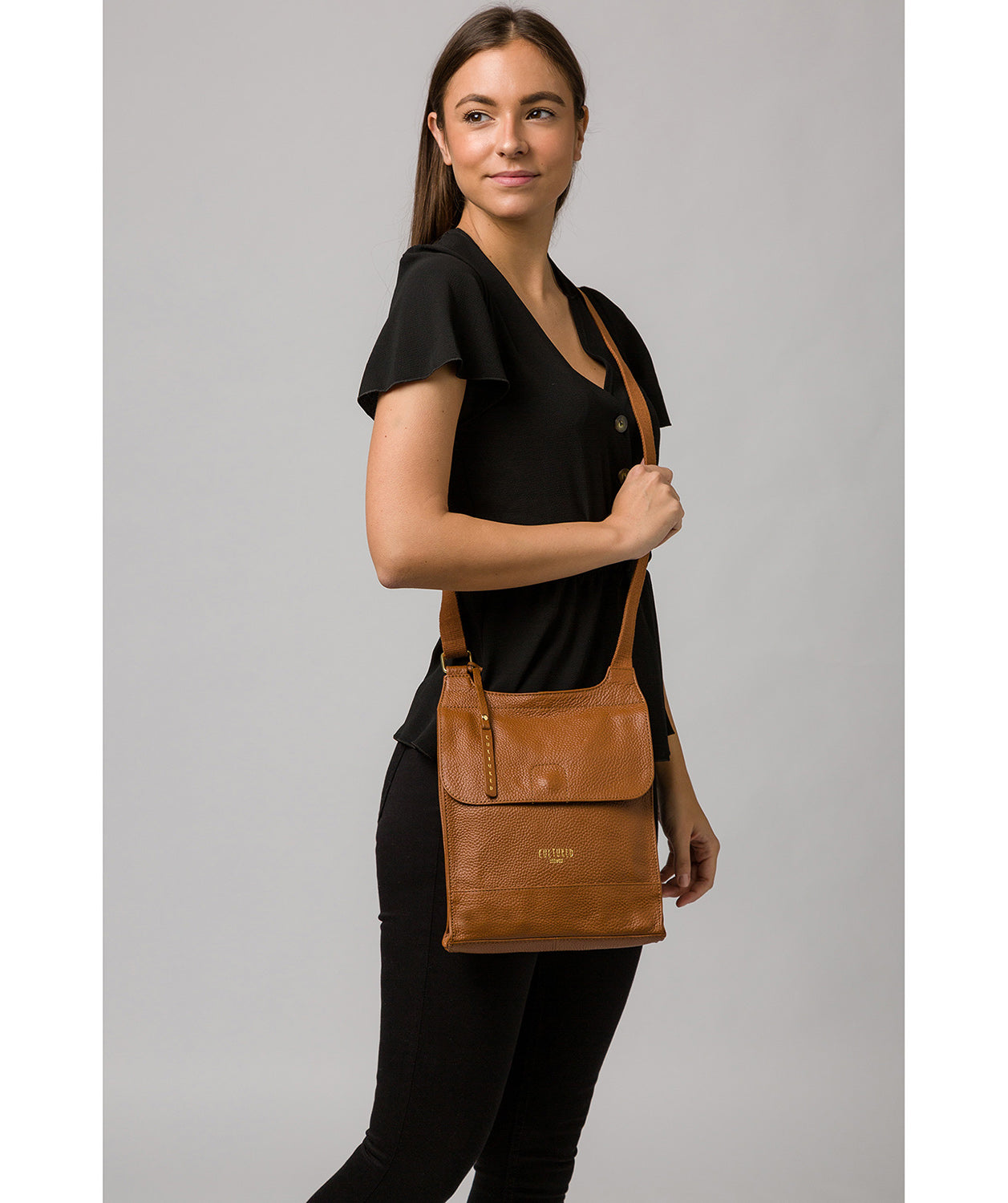 'Karina' Tan Leather Cross Body Bag image 2