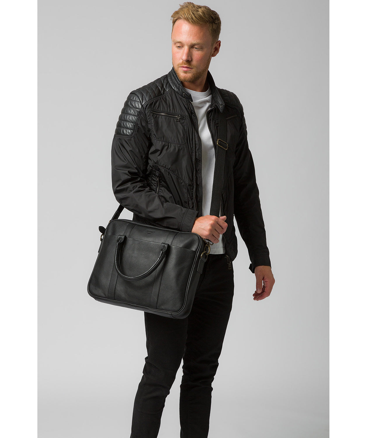 'Quay' Black Leather Work Bag Pure Luxuries London