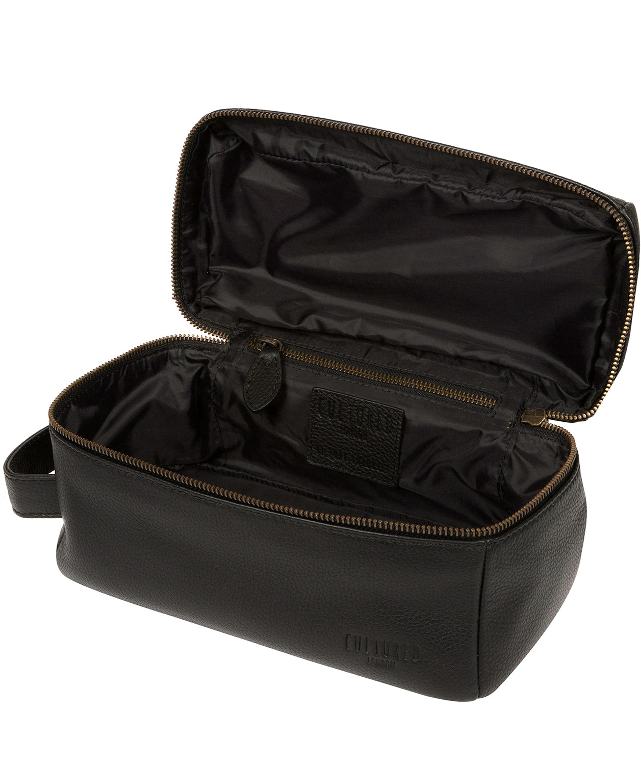 'Boom' Black Leather Washbag Pure Luxuries London