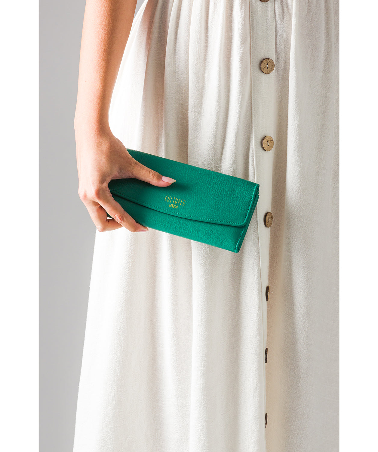 'Tallula' Leaf Green Grey Leather Purse