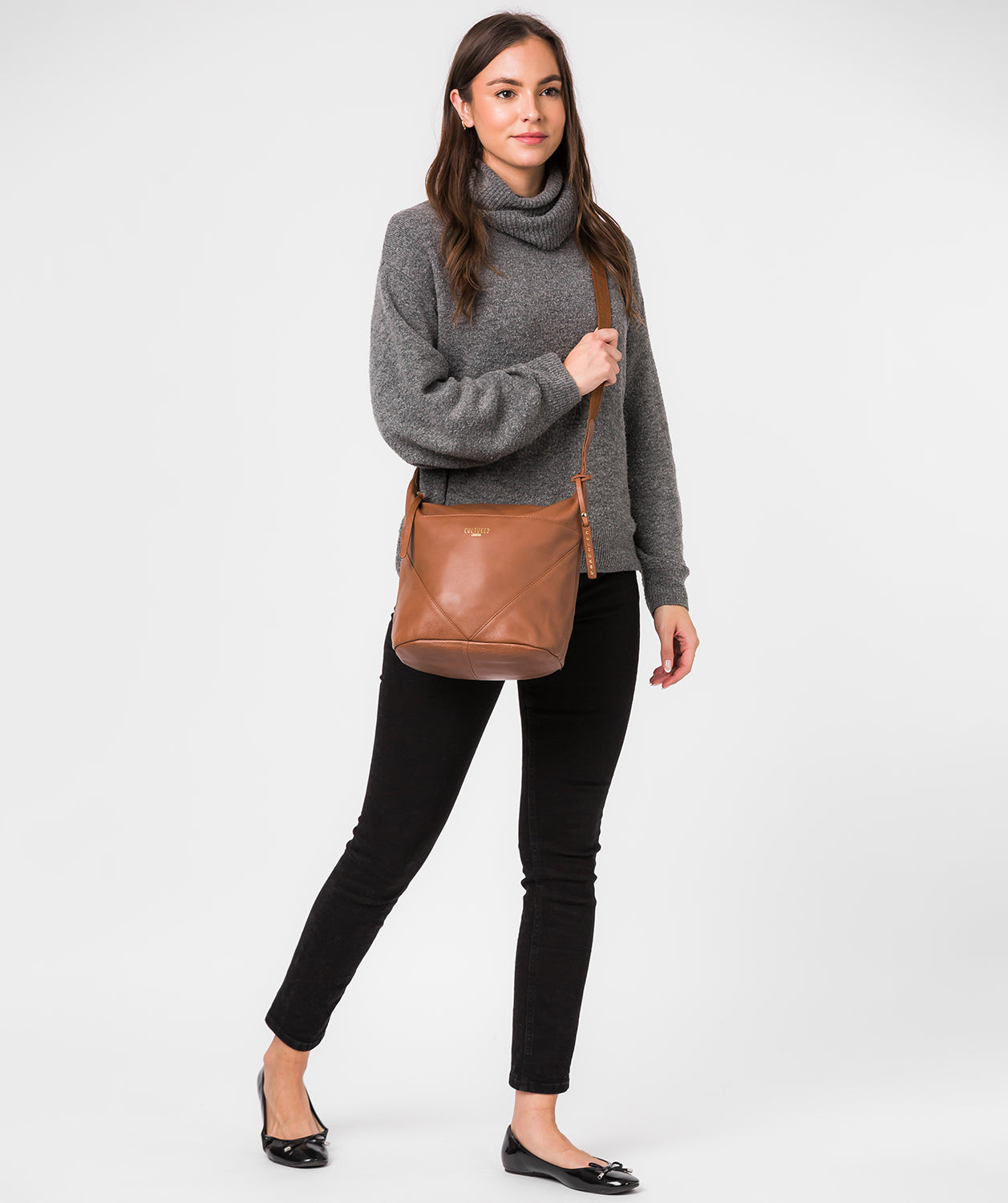 'Chelsea' Dark Tan Leather Shoulder Bag