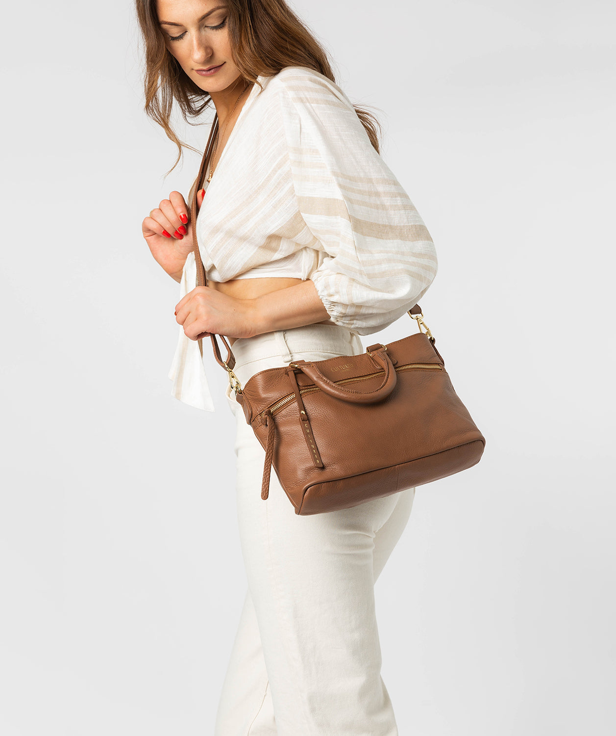 'Mitcham' Dark Tan Leather Grab Bag