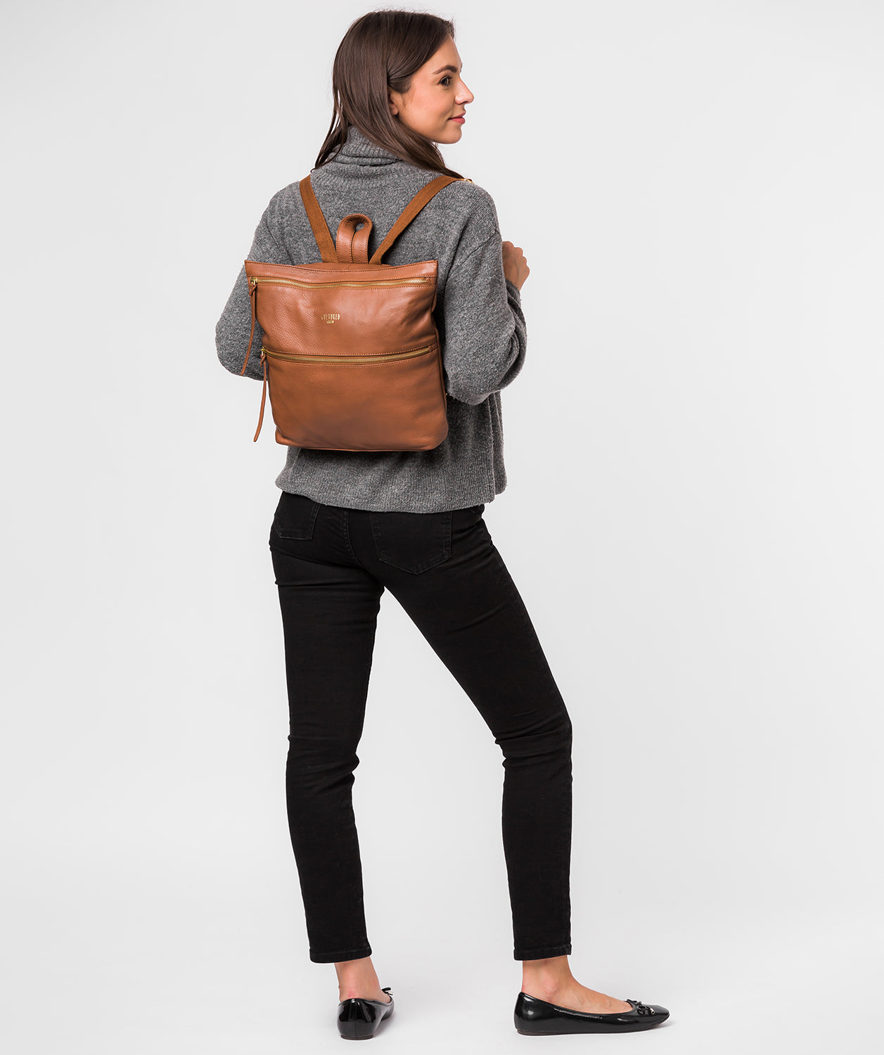 'Addington' Dark Tan Leather Backpack