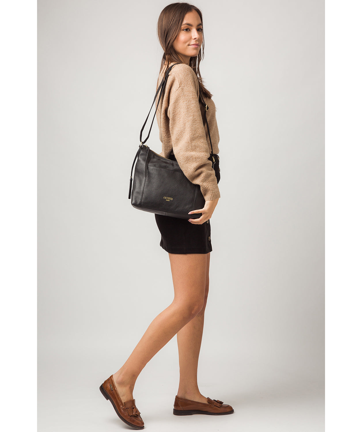 'Iver' Black Leather Shoulder Bag