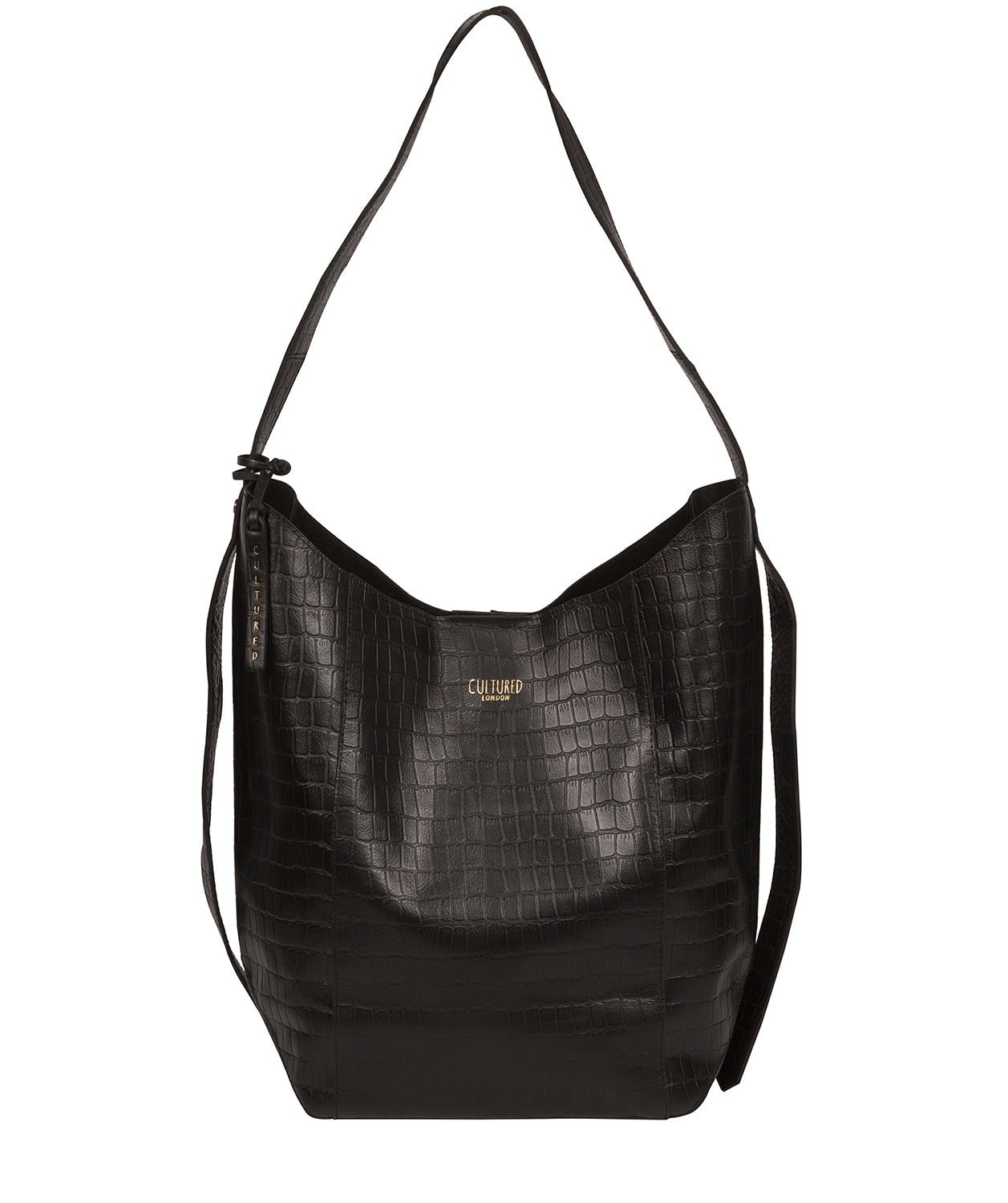 'Harrow' Black Croc Leather Shoulder Bag