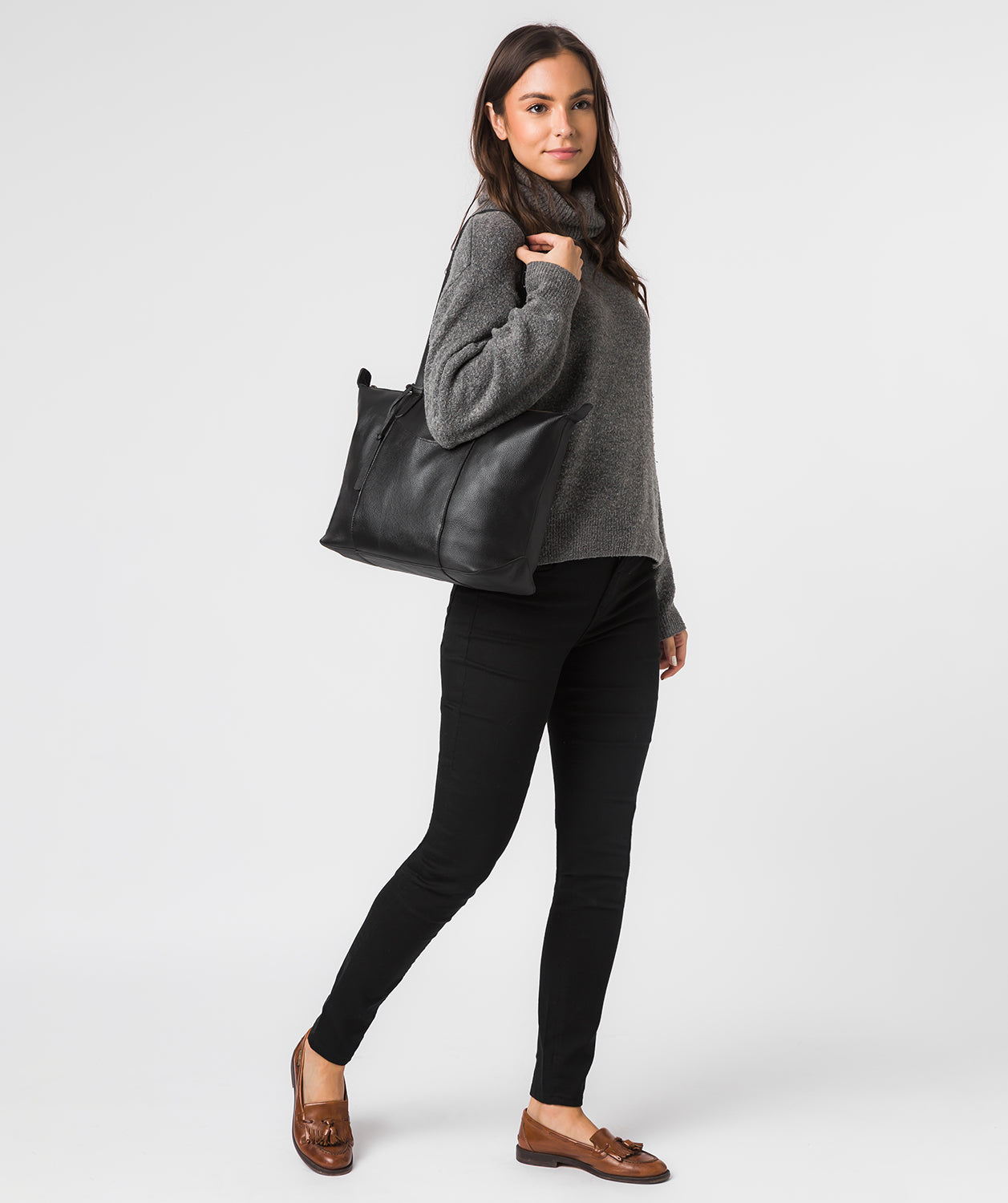 'Hillingdon' Black Leather Tote Bag