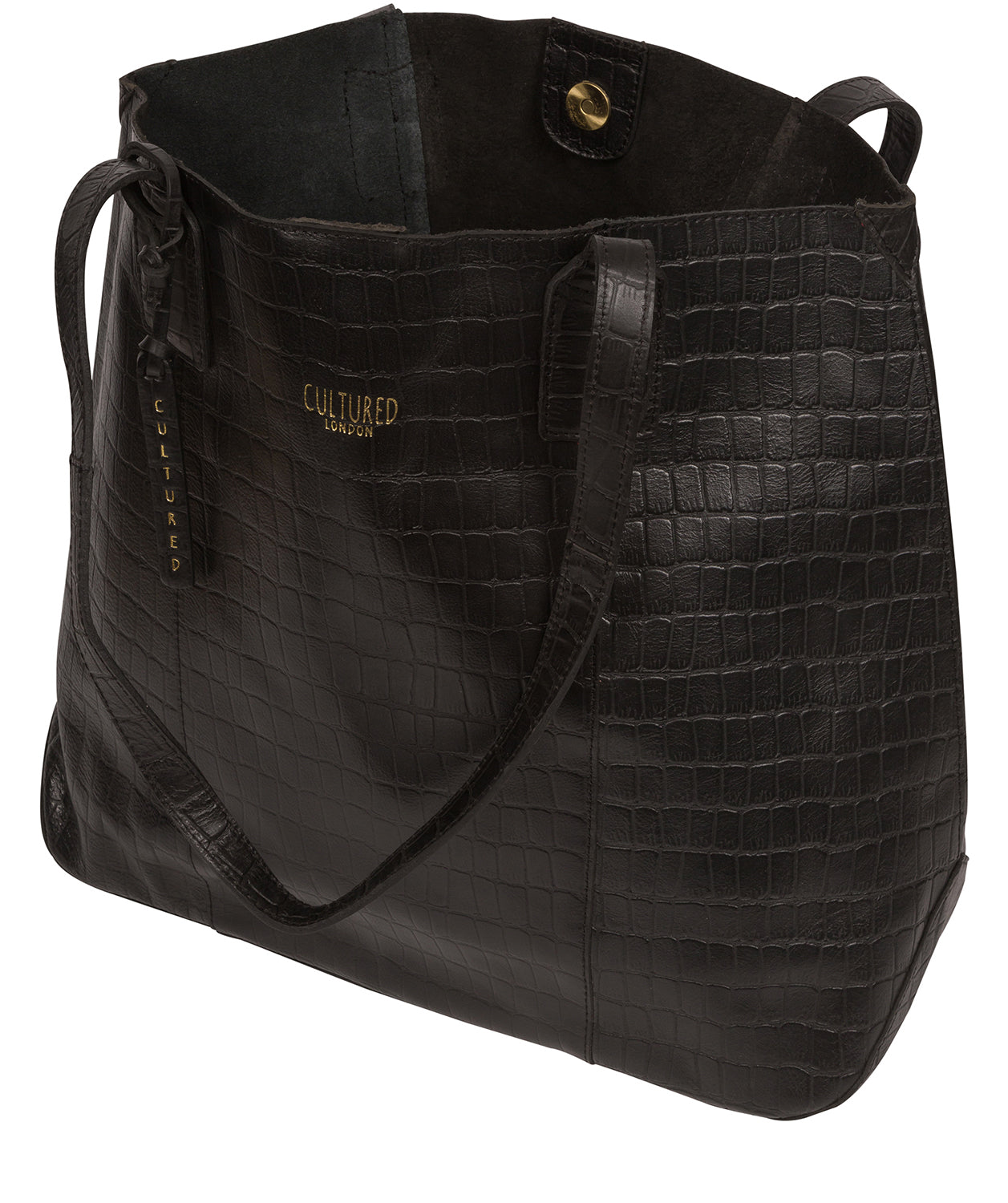 'Kingston' Black Croc Leather Tote Bag