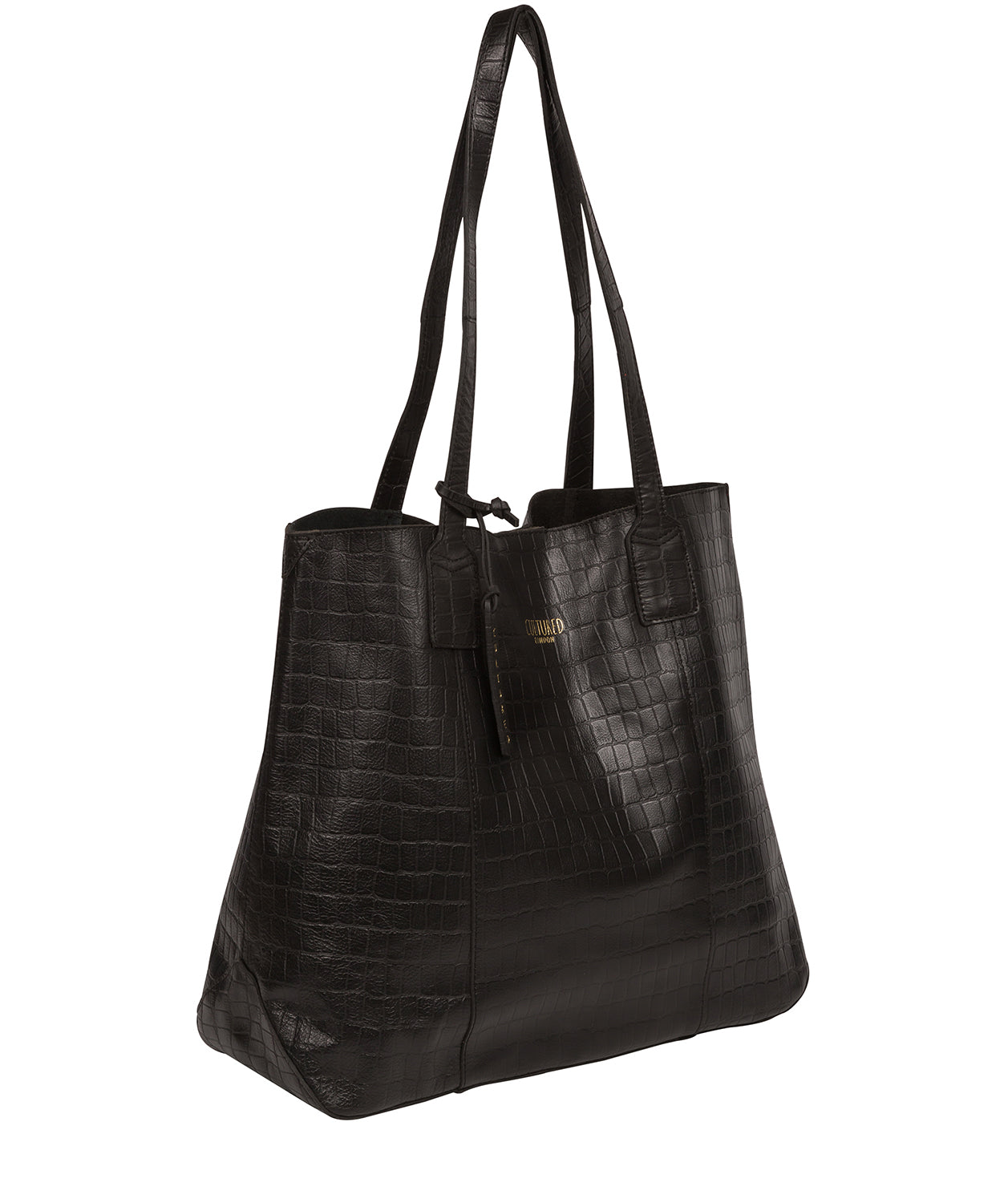 'Kingston' Black Croc Leather Tote Bag