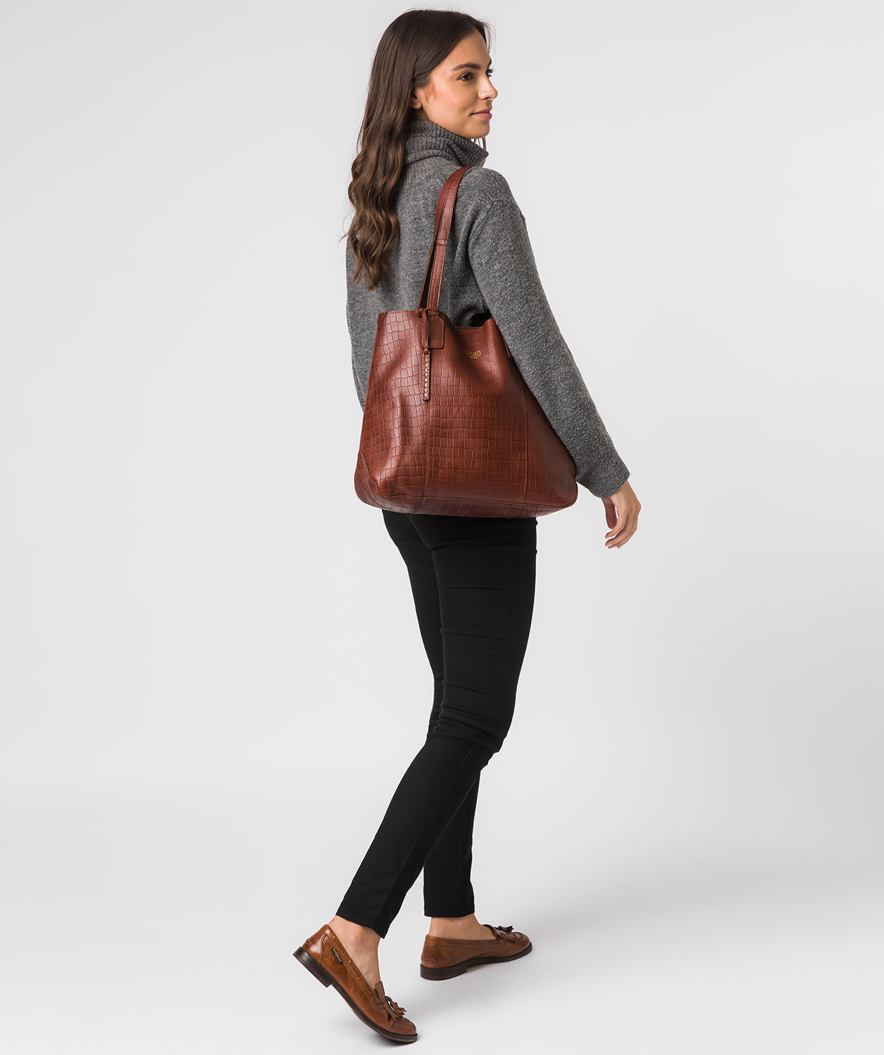 'Kingston' Chestnut Croc Leather Tote Bag