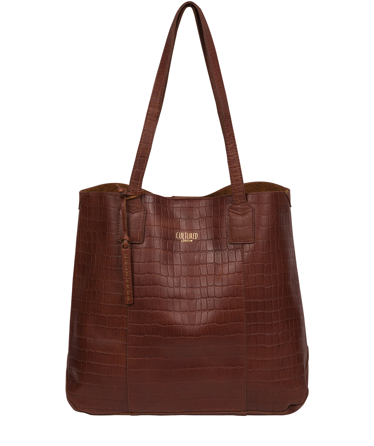 'Kingston' Chestnut Croc Leather Tote Bag