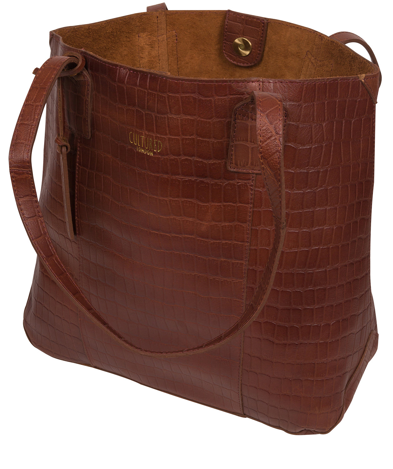 'Kingston' Chestnut Croc Leather Tote Bag