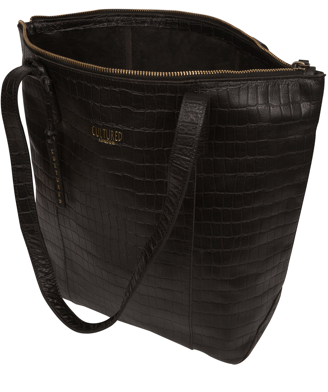 'Havering' Black Croc Leather Tote Bag