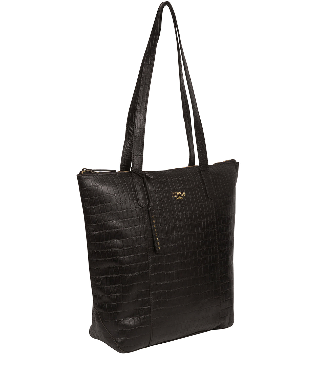 'Havering' Black Croc Leather Tote Bag