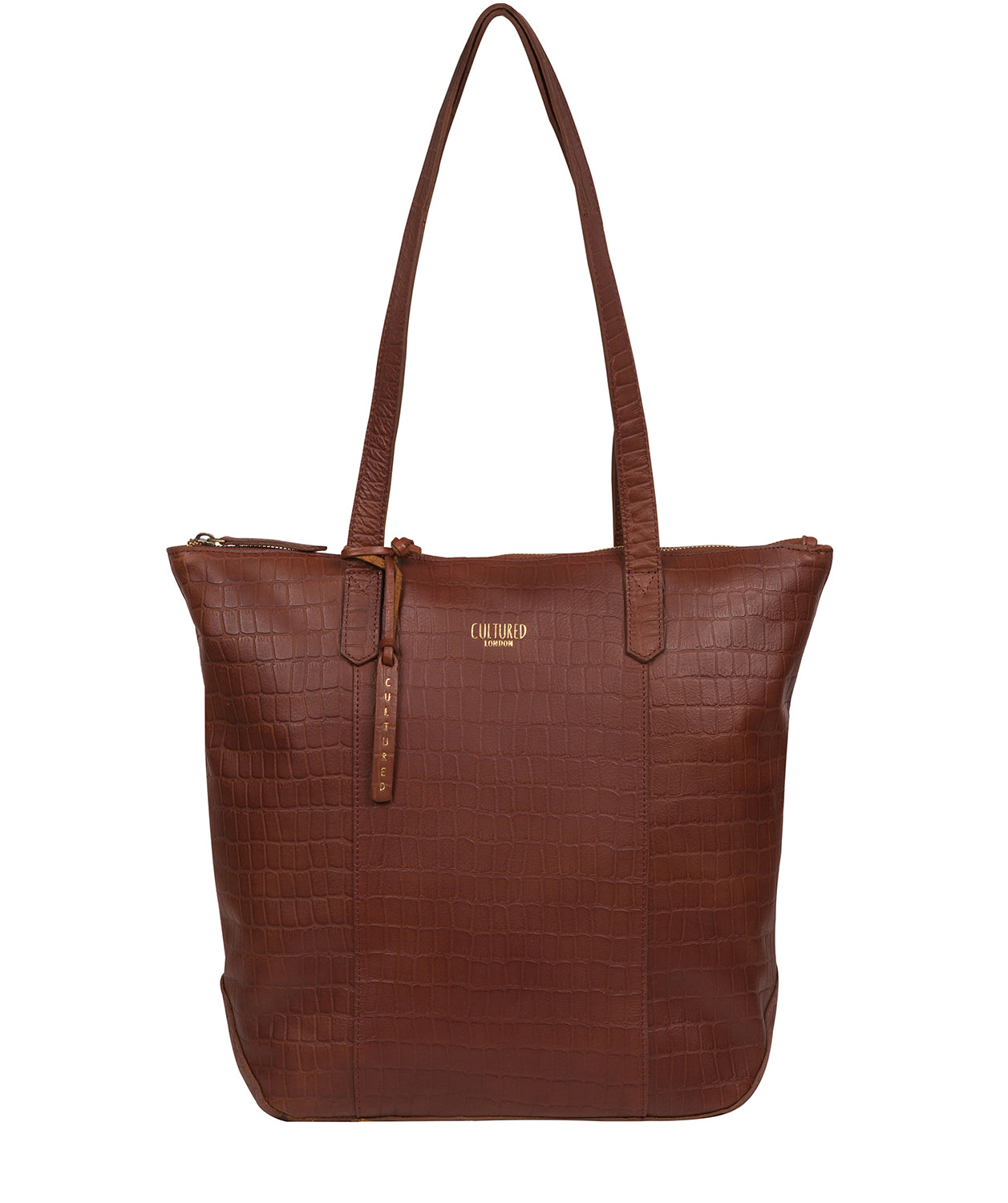 'Havering' Chestnut Croc Leather Tote Bag