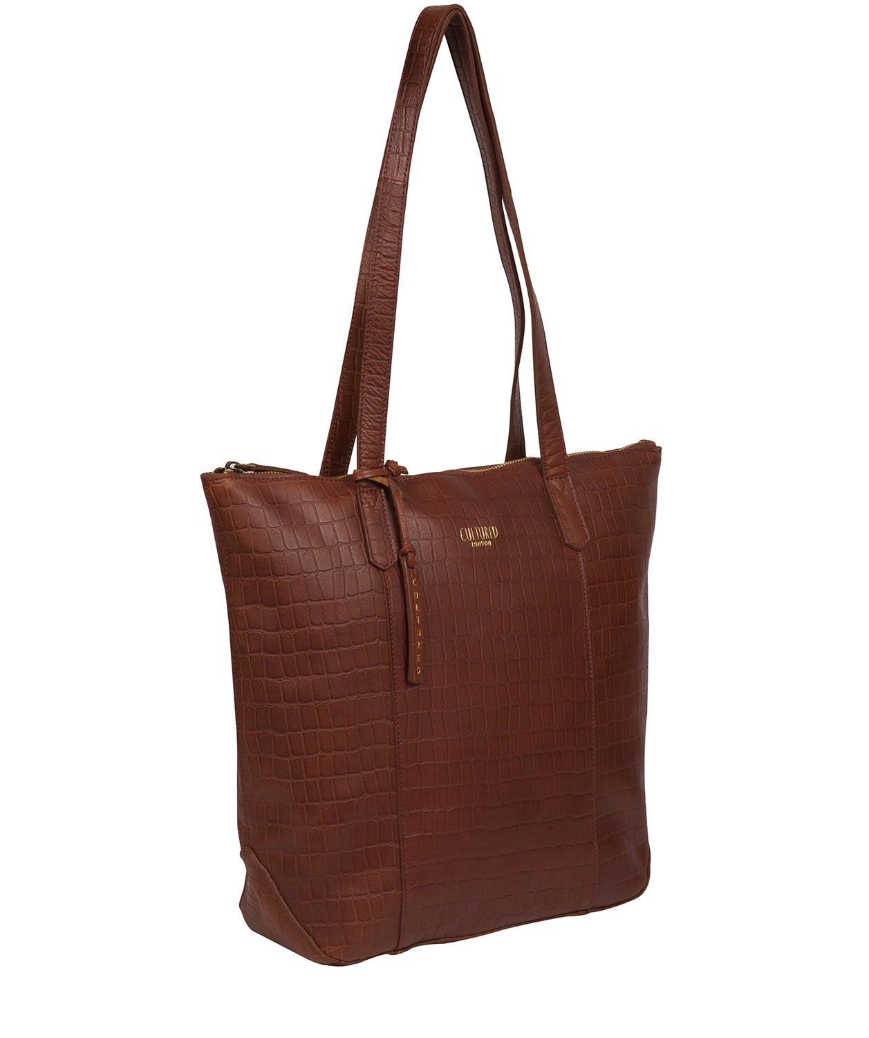 'Havering' Chestnut Croc Leather Tote Bag