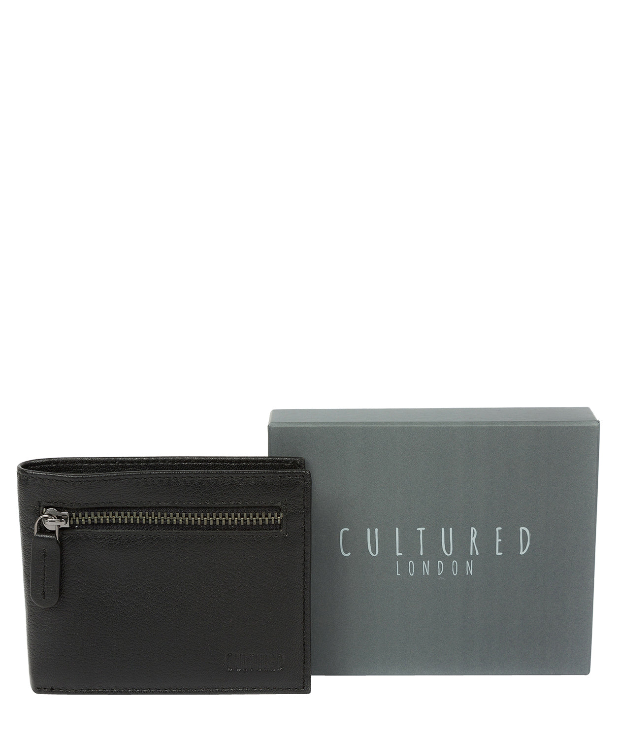 'Victor' Black Leather Tri-Fold Wallet image 6