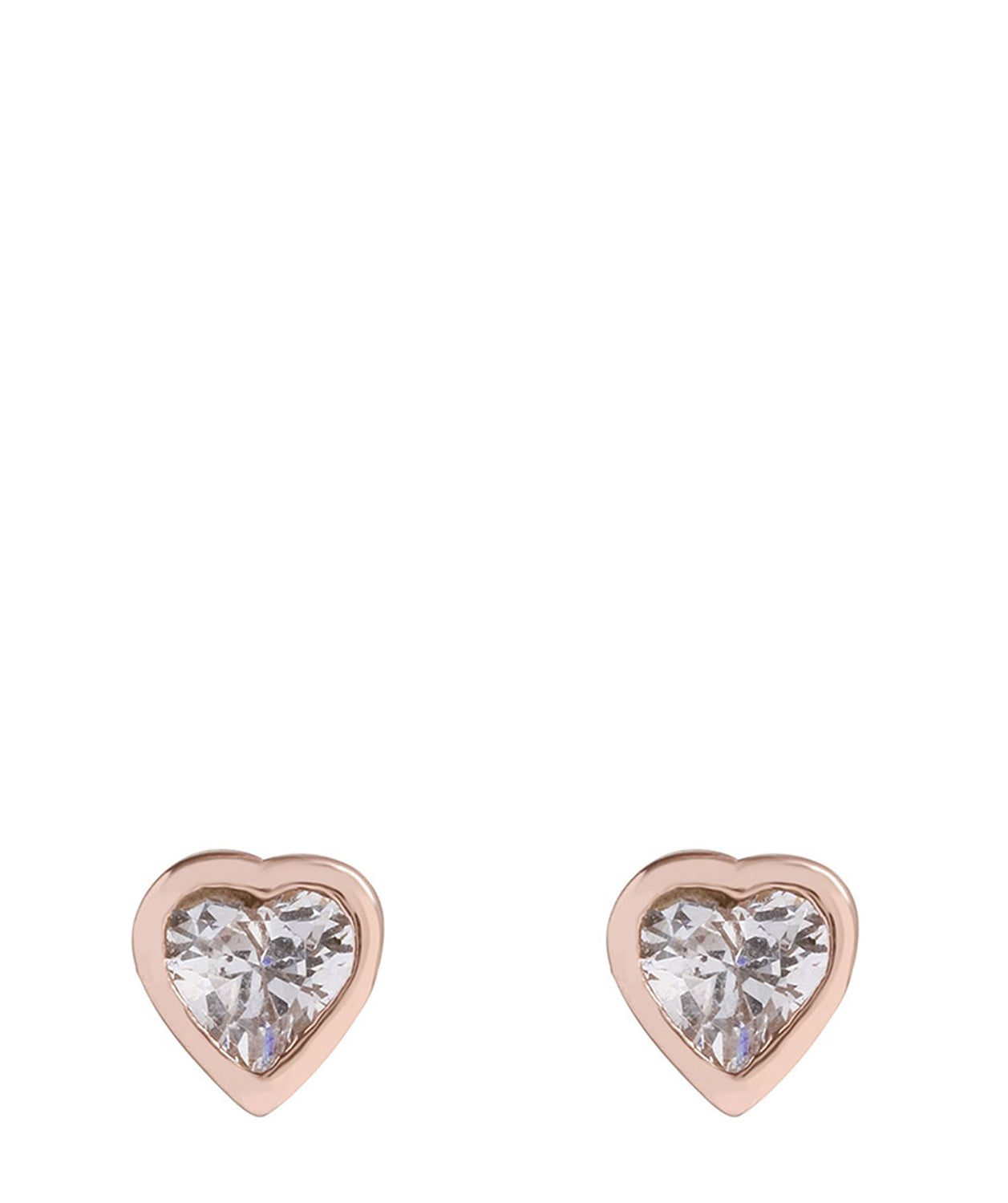 'Usha' Rose Gold Plated Silver Heart Ear Studs with Cubic Zirconia image 1