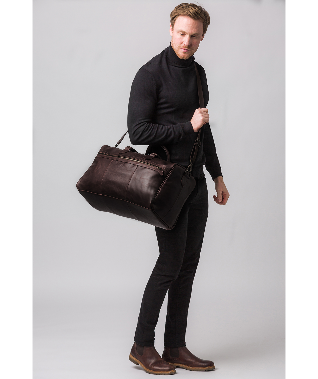 'Aviator' Cocoa Leather Holdall