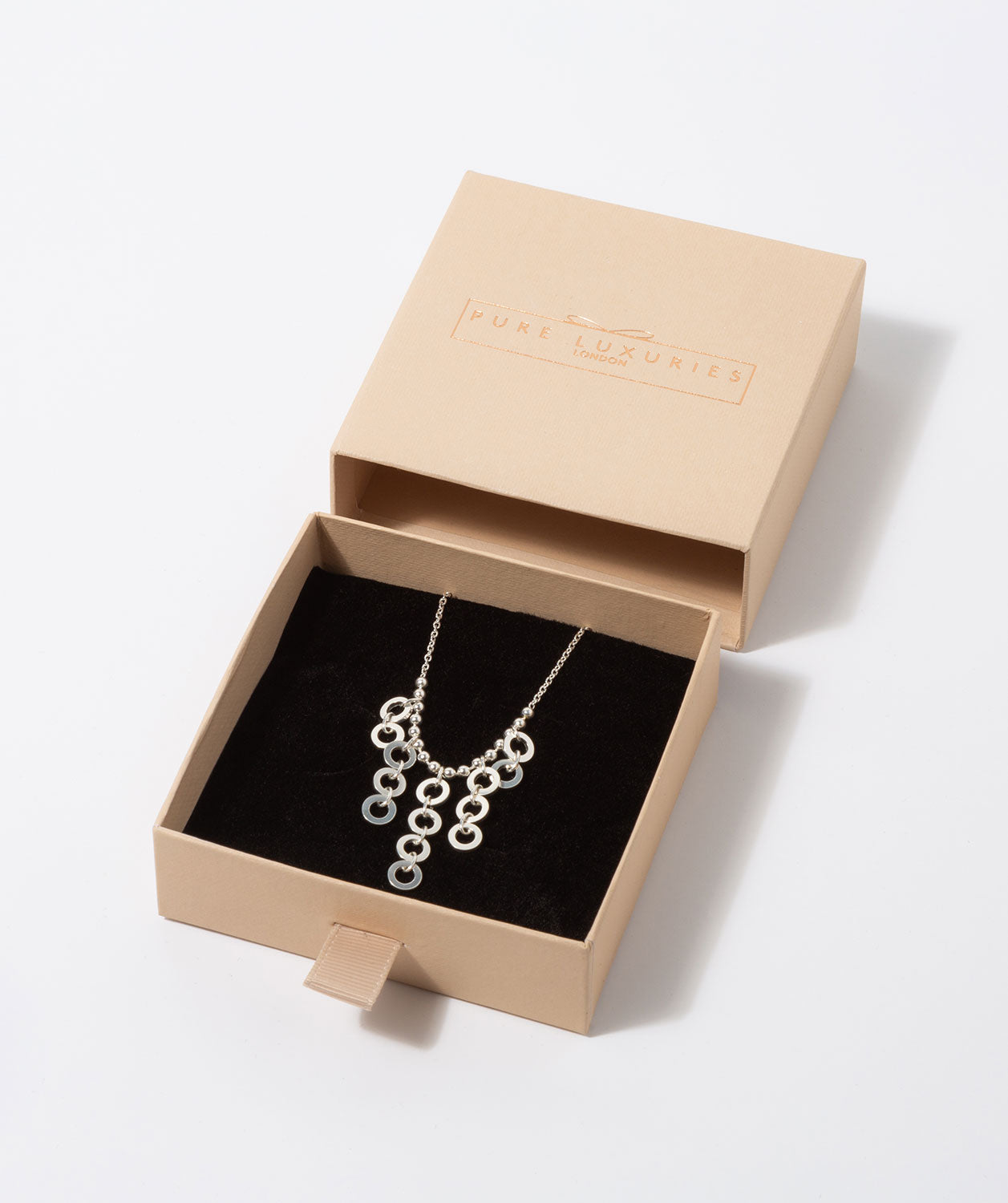 Gift Packaged 'Remy' Sterling Silver Multi Open Disc Drop Necklace