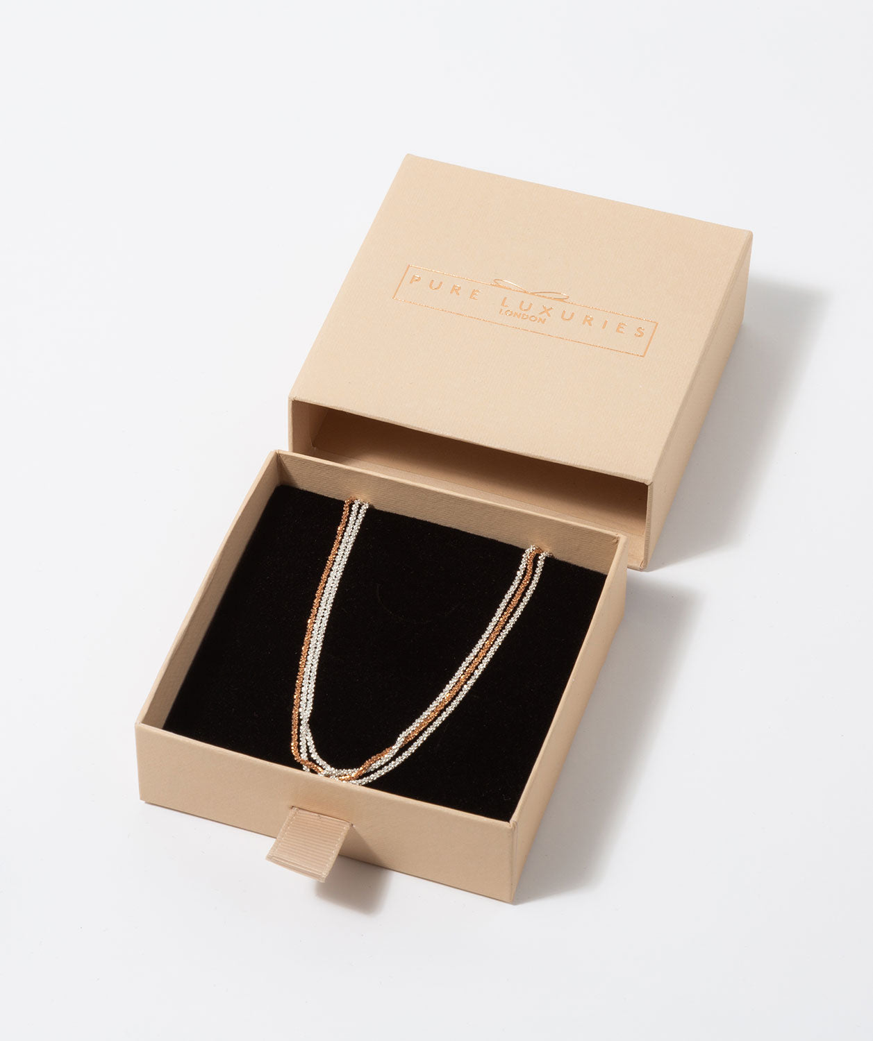 Gift Packaged 'Anthea' Three Strand Rose Gold Plated and Sterling Silver Chain Necklace