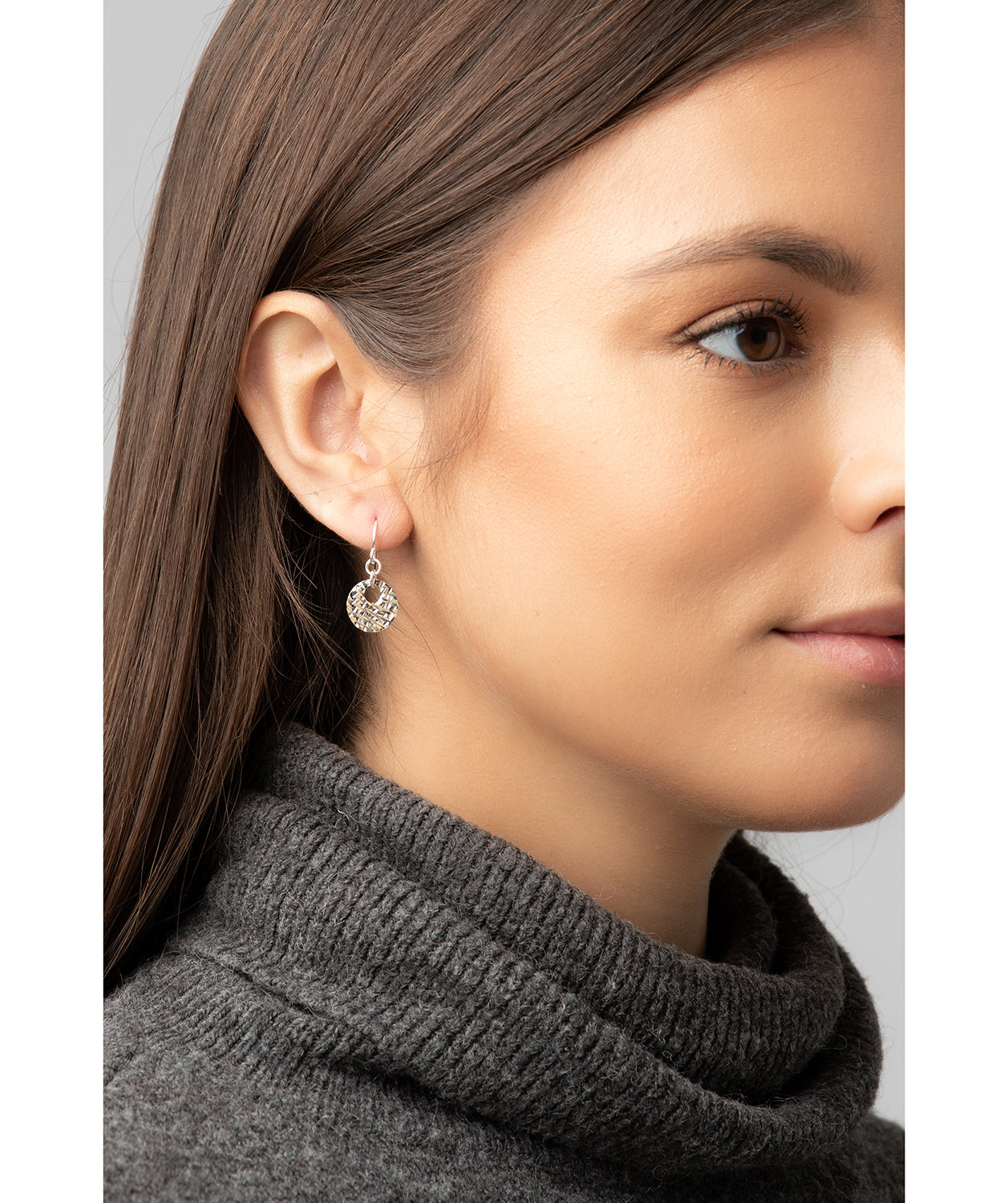 Gift Packaged 'Polyhynia' Sterling Silver Diamond Cut Flat Disc Drop Earrings