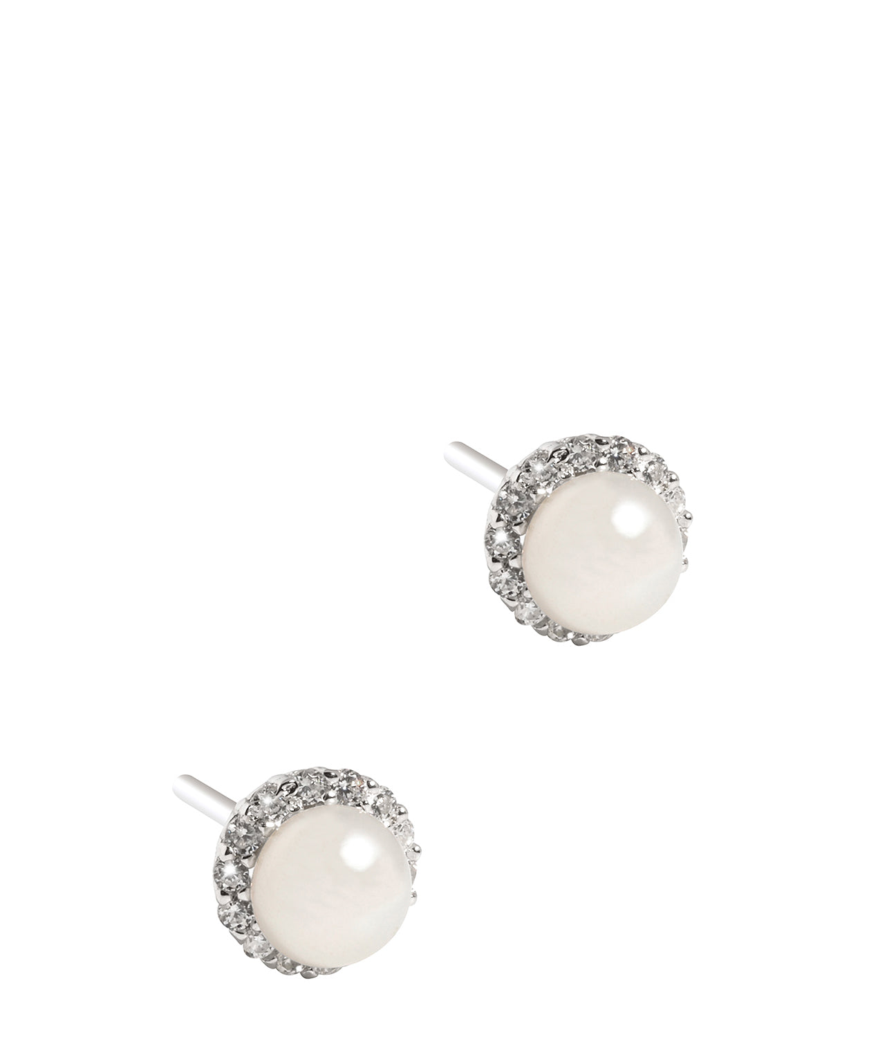 'Hecate' Rhodium Plated Sterling Silver Pearl & CZ Stud Earrings Pure Luxuries London