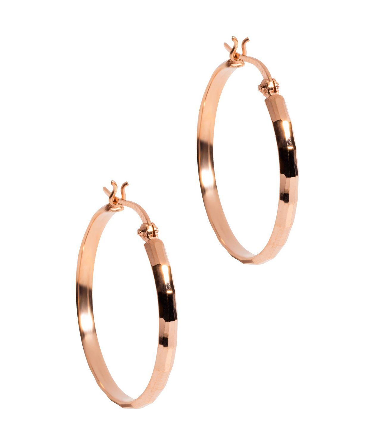 Gift Packaged 'Bertha' Rose Gold Plated Sterling Silver Diamond Cut Creole Hoop Earrings