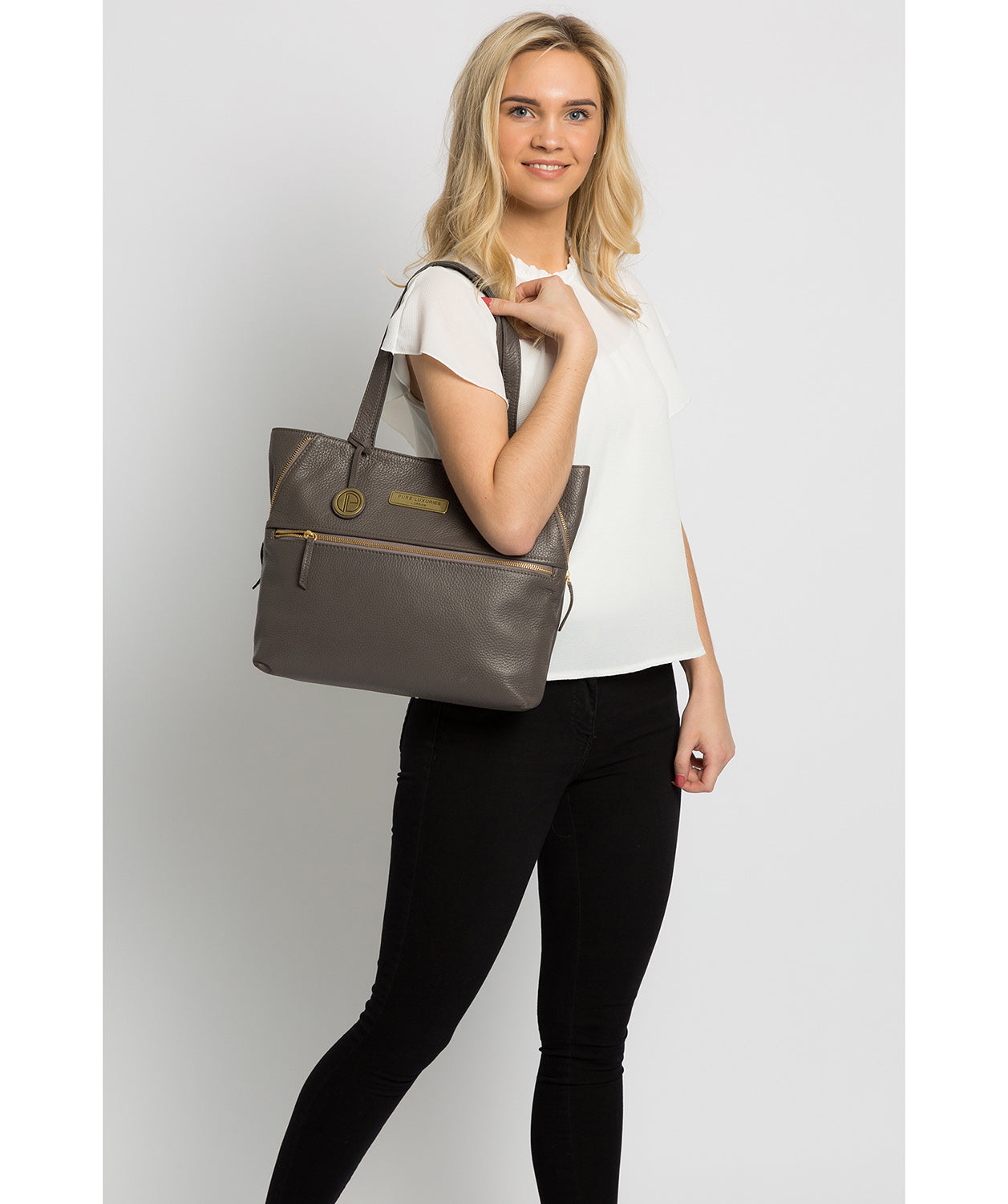 'Skipton' Grey Leather Tote Bag Pure Luxuries London