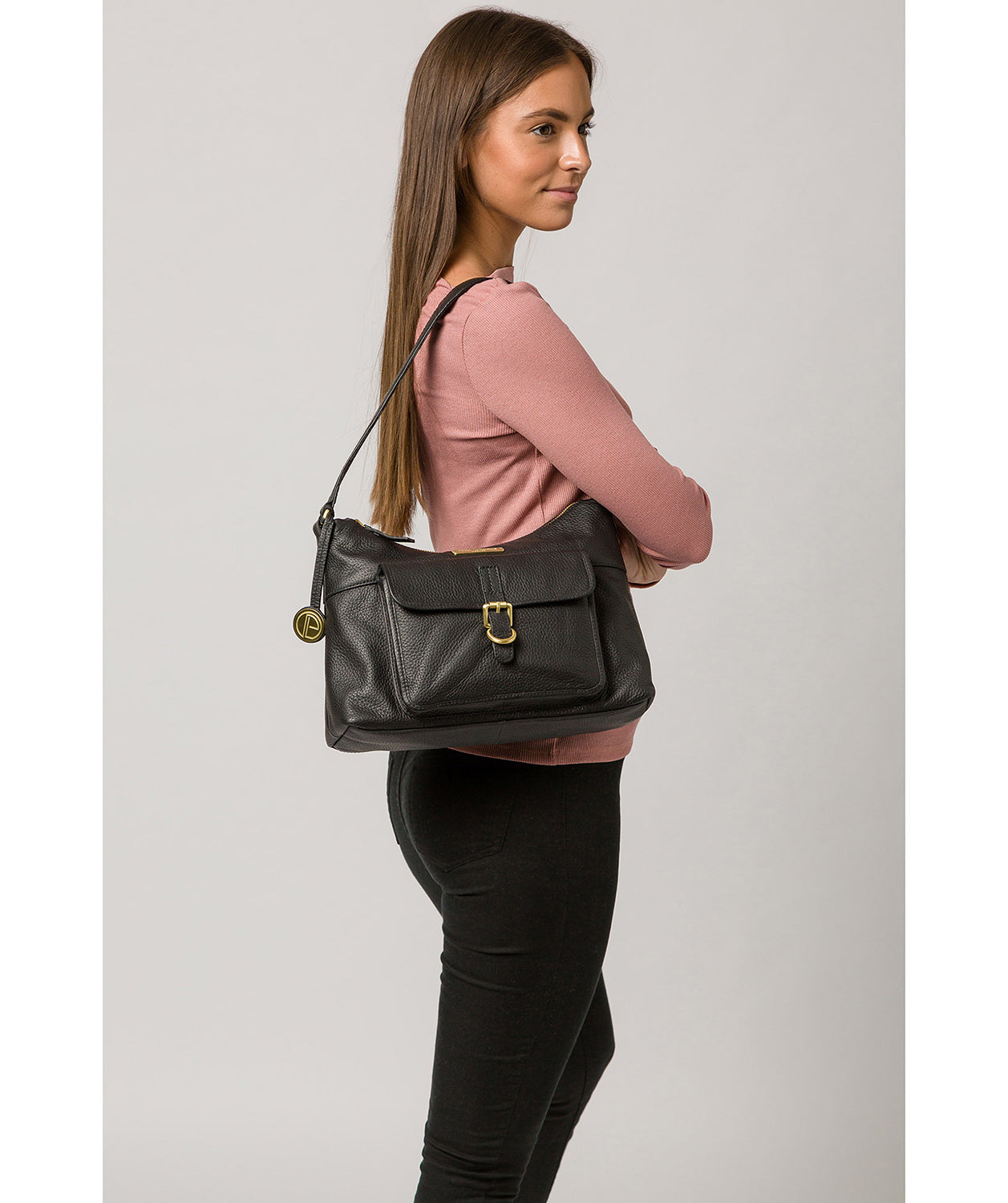 'Wells' Black Leather Shoulder Bag Pure Luxuries London