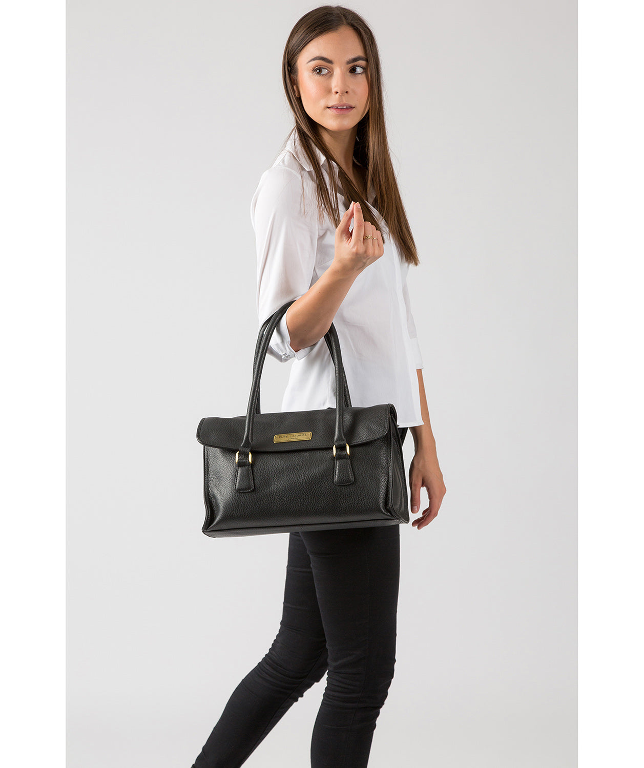 'Milton' Black Leather Handbag Pure Luxuries London