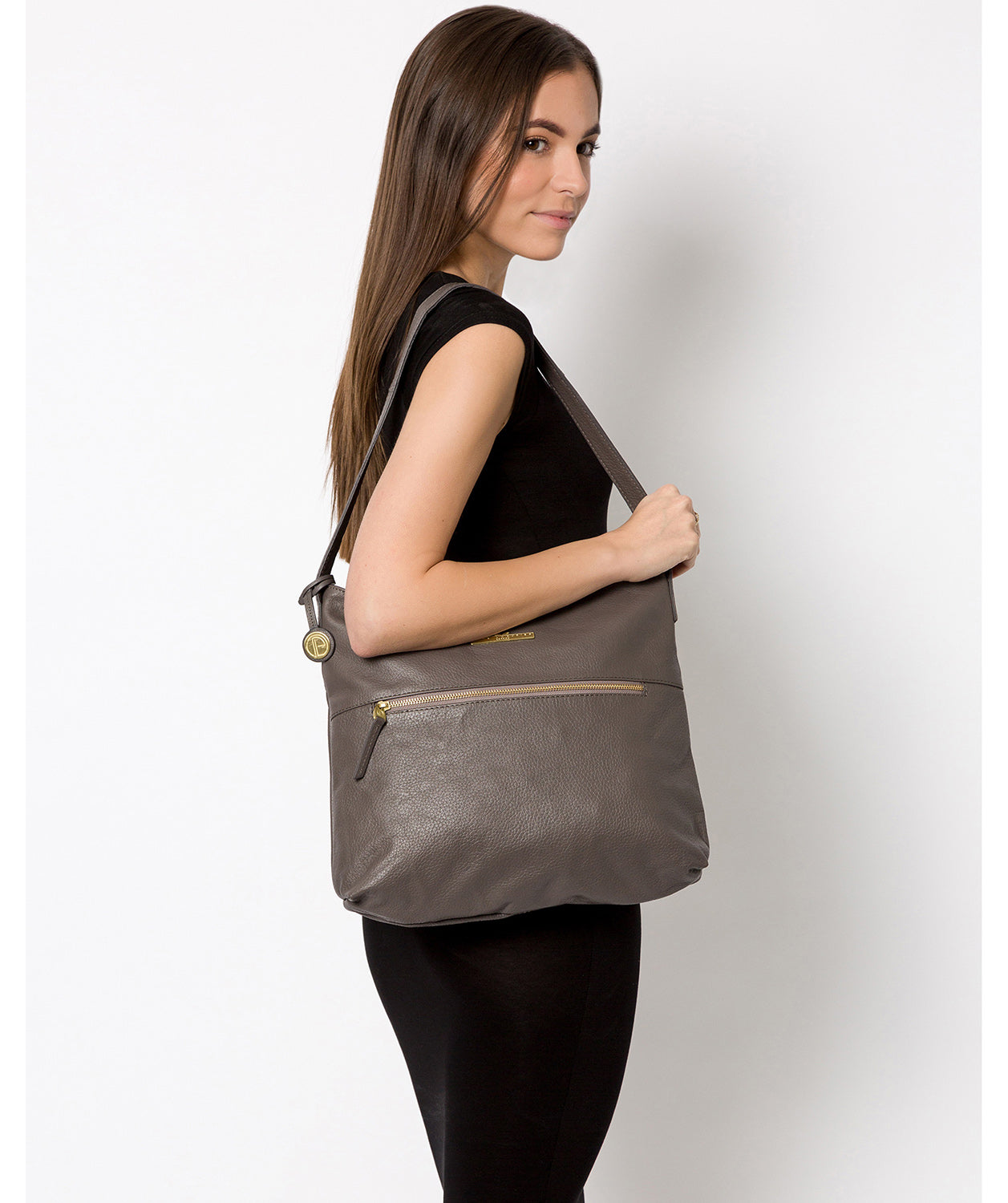 'Barbara' Grey Leather Shoulder Bag image 2