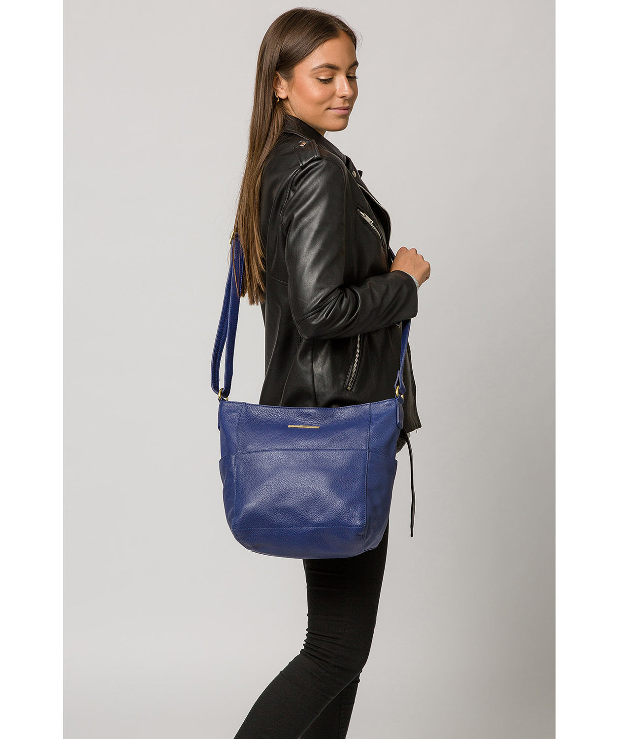 'Dorothea' Navy Leather Shoulder Bag image 2