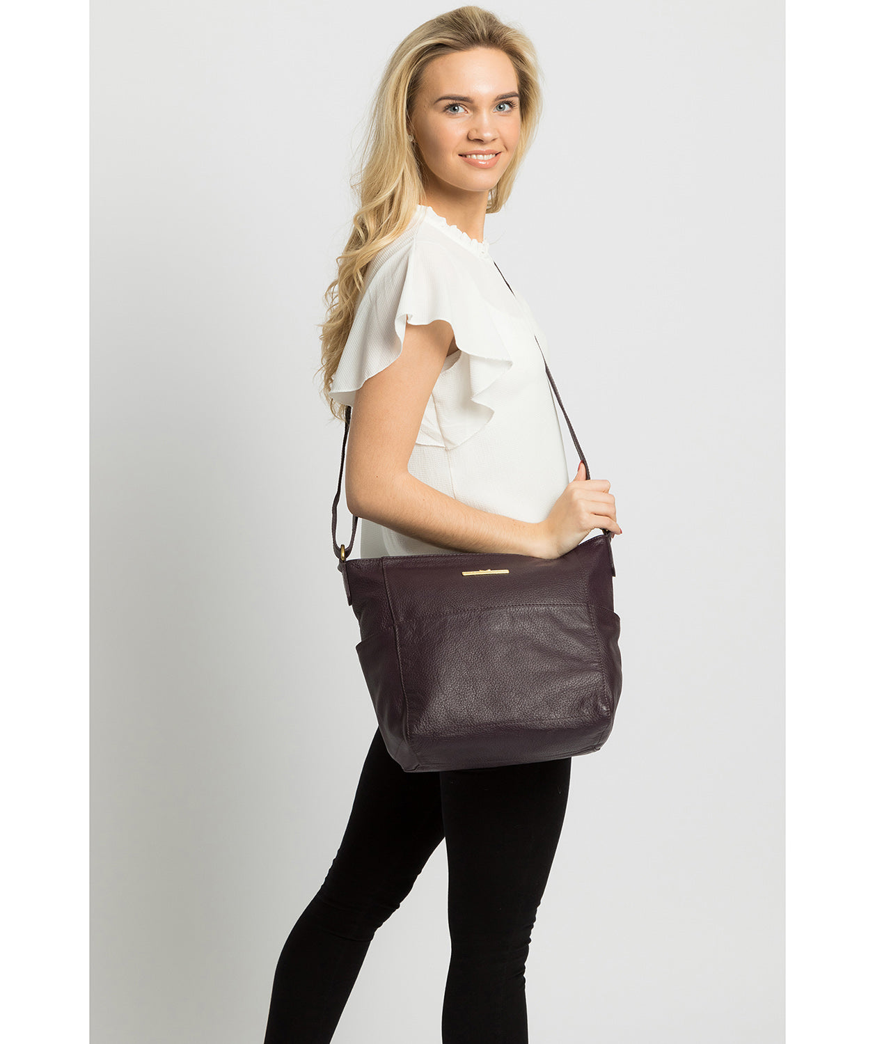 'Dorothea' Plum Leather Shoulder Bag Pure Luxuries London