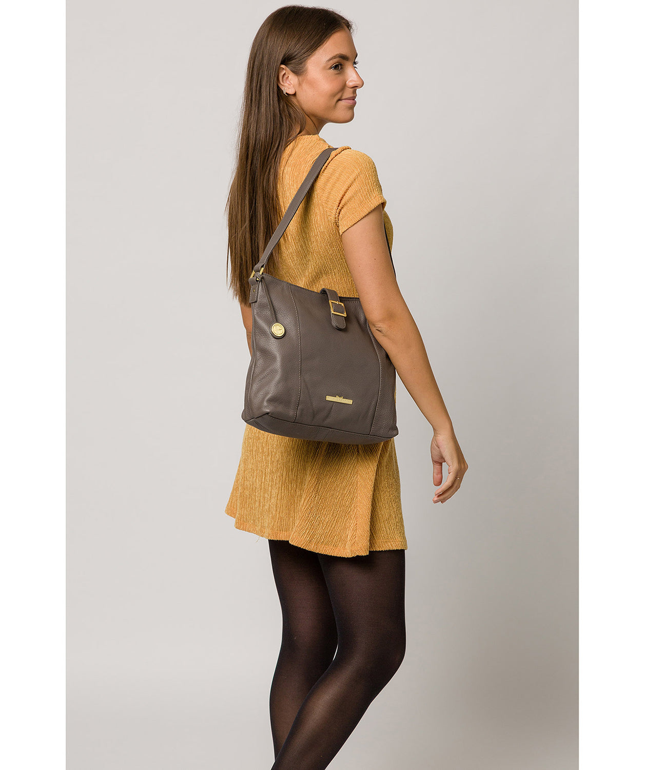 'Elaine' Slate Leather Shoulder Bag Pure Luxuries London