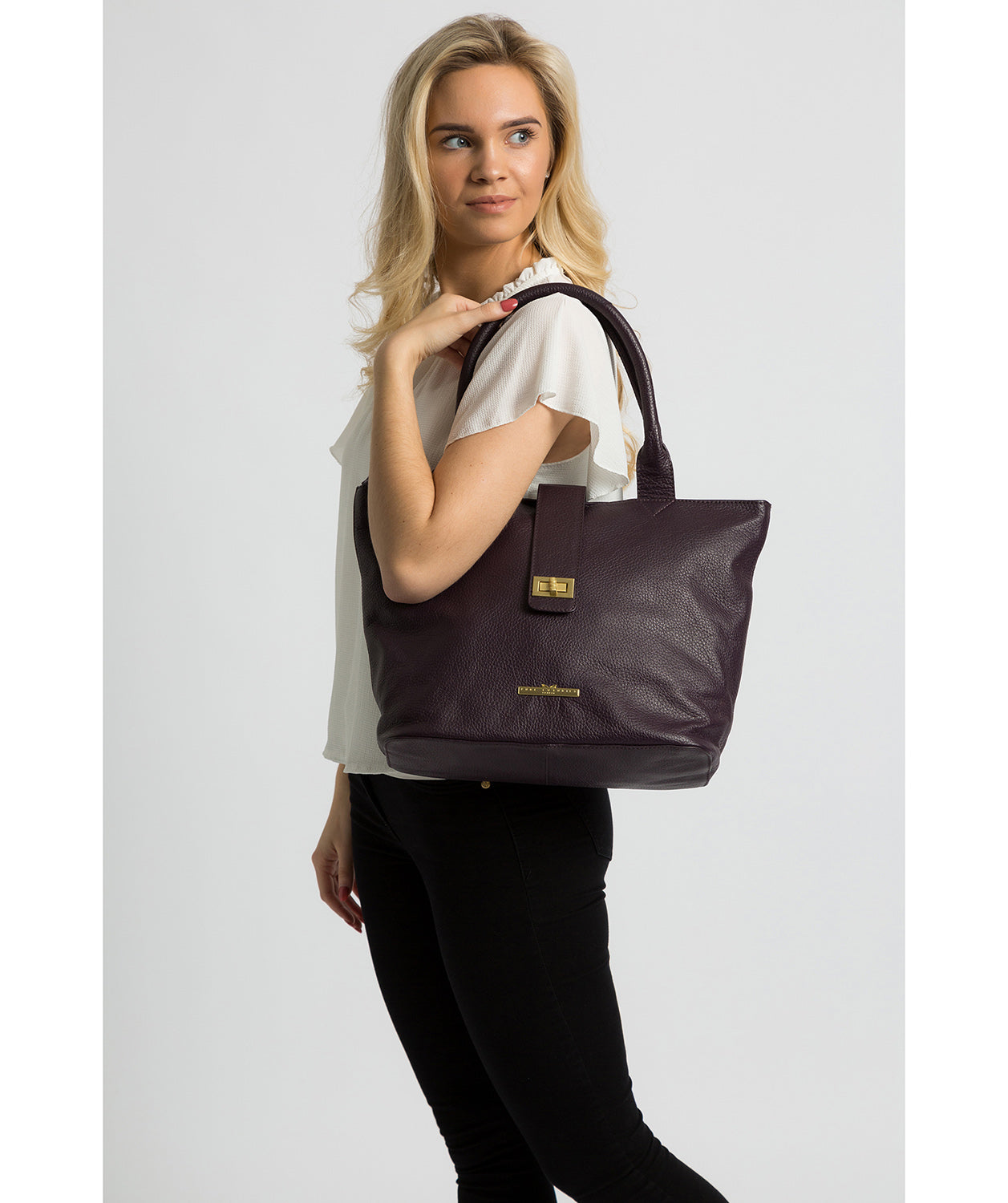 'Ida' Plum Leather Tote Bag