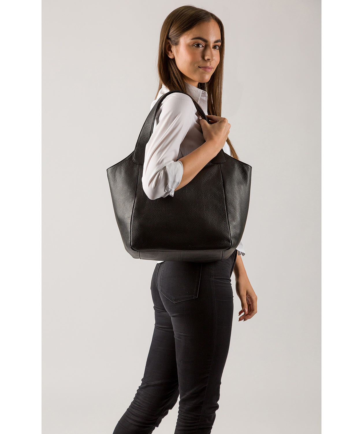 'Alina' Black Leather Tote Bag image 2